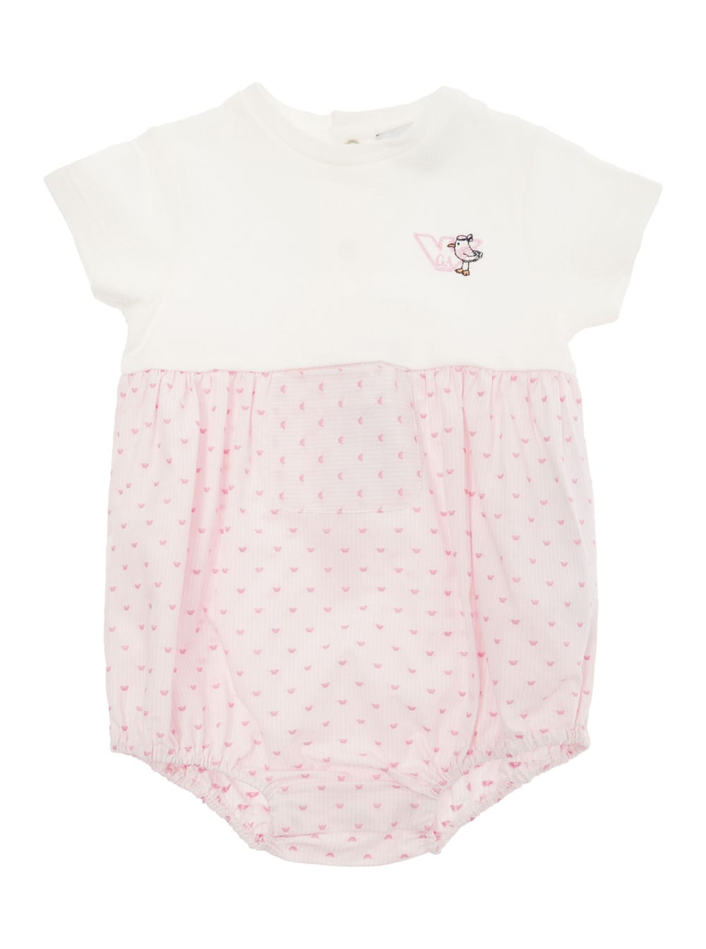 Shop Emporio Armani Pink And White Romper With Logo Print In Cotton Baby