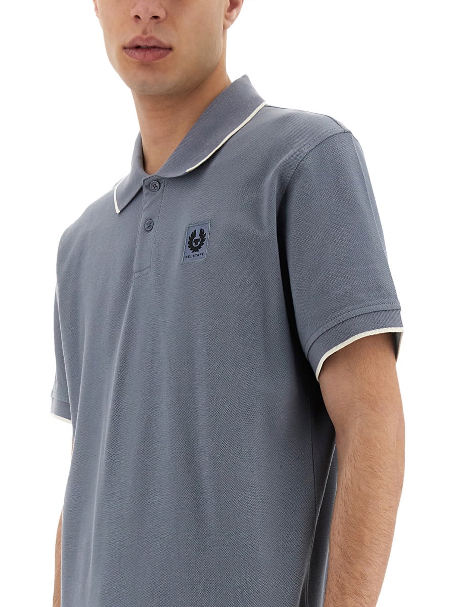 Belstaff Logo Embroidered Polo Shirt In Baby Blue