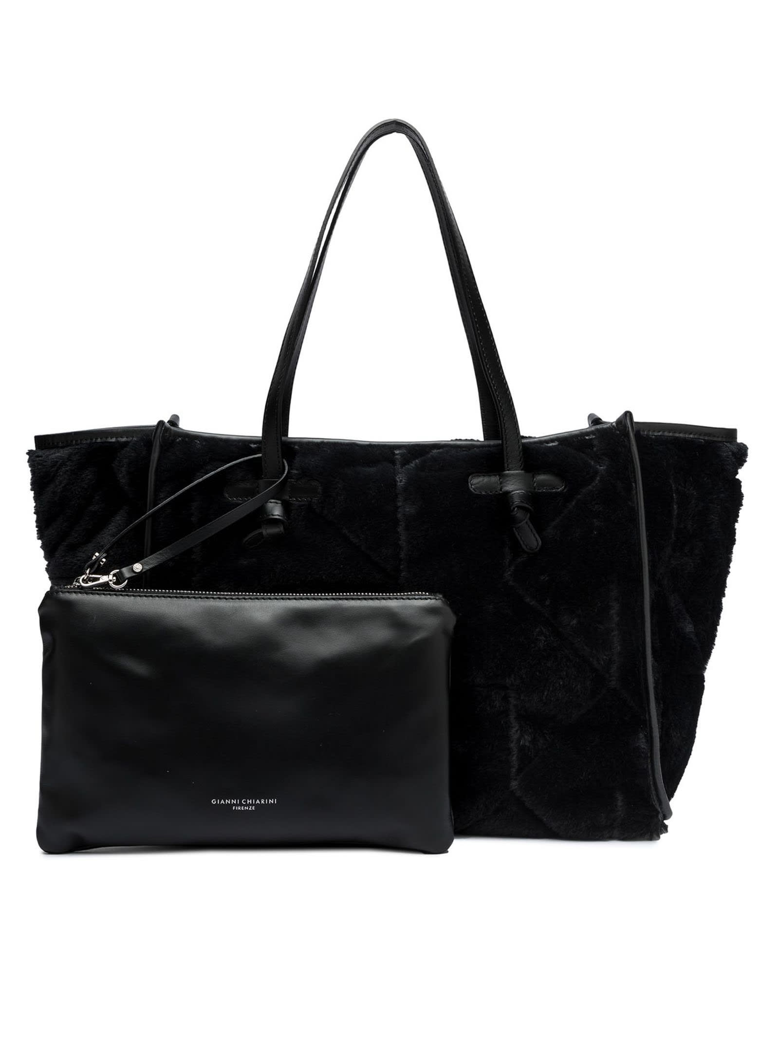 Shop Gianni Chiarini Marcella Tote Bag In Double-layer Fabric  In Black