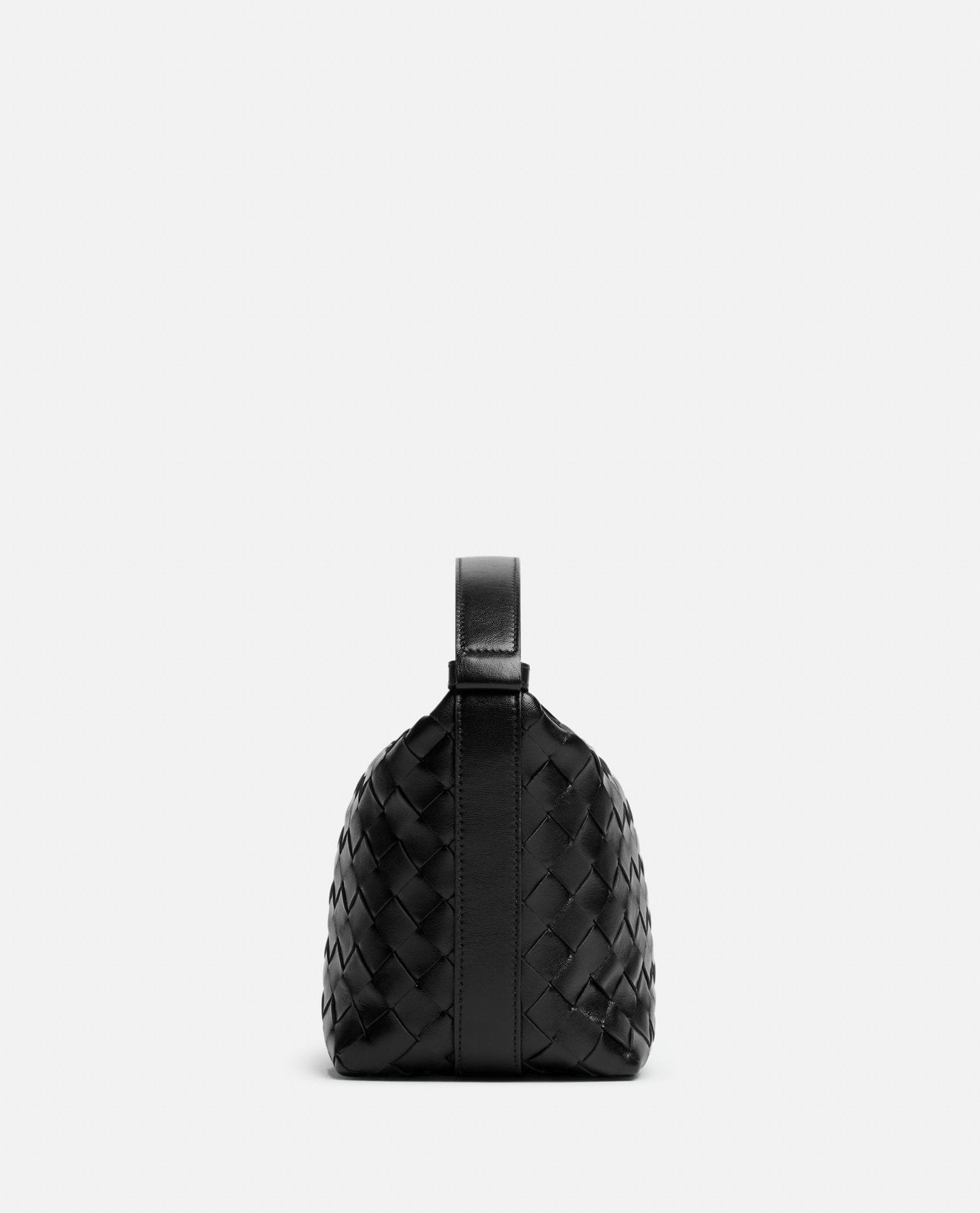 Bottega Veneta Black-gold Wallace Micro Leather Hobo Bag In Black