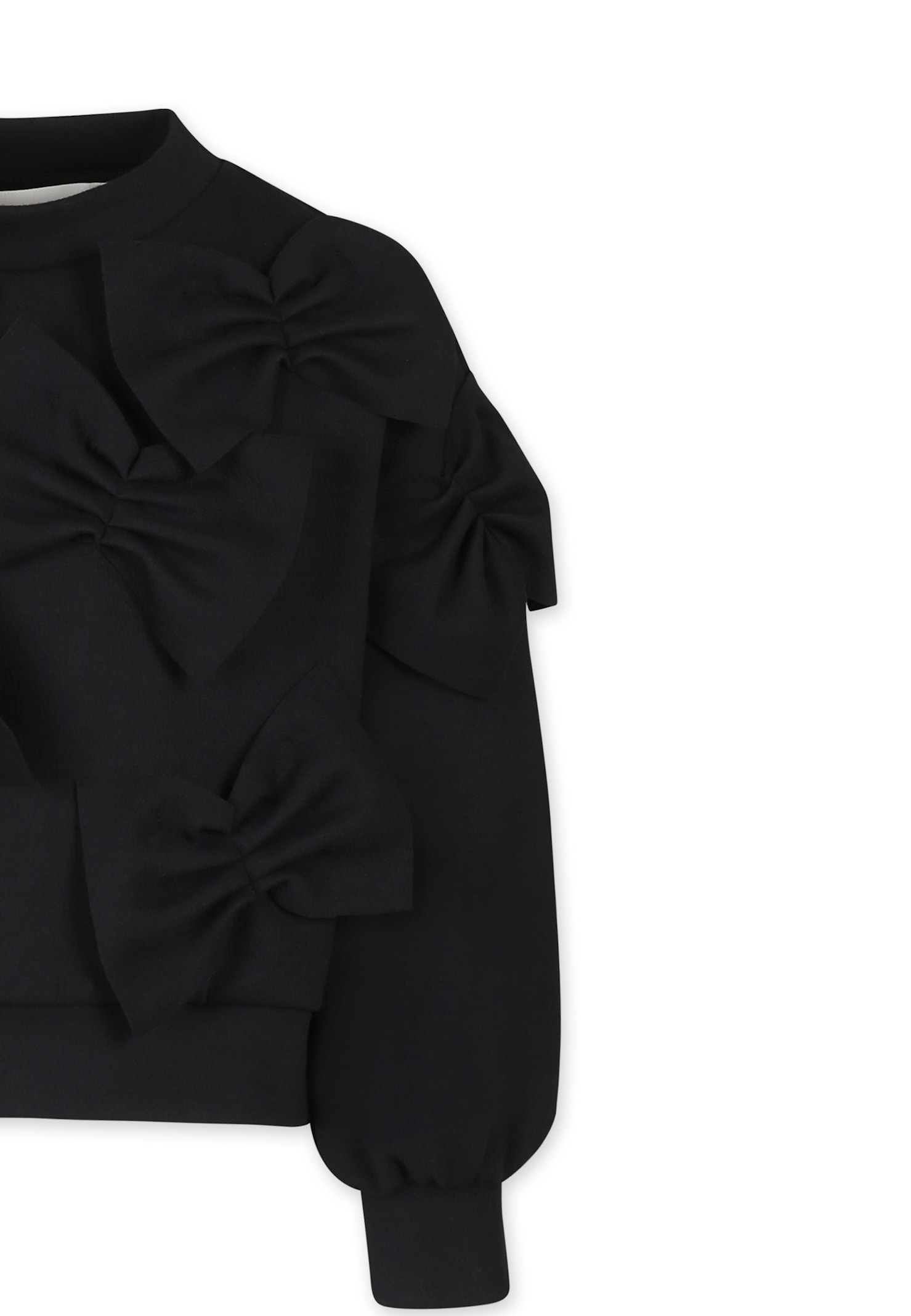 Simonetta Black Sweatshirt For Girl With Bows In Black