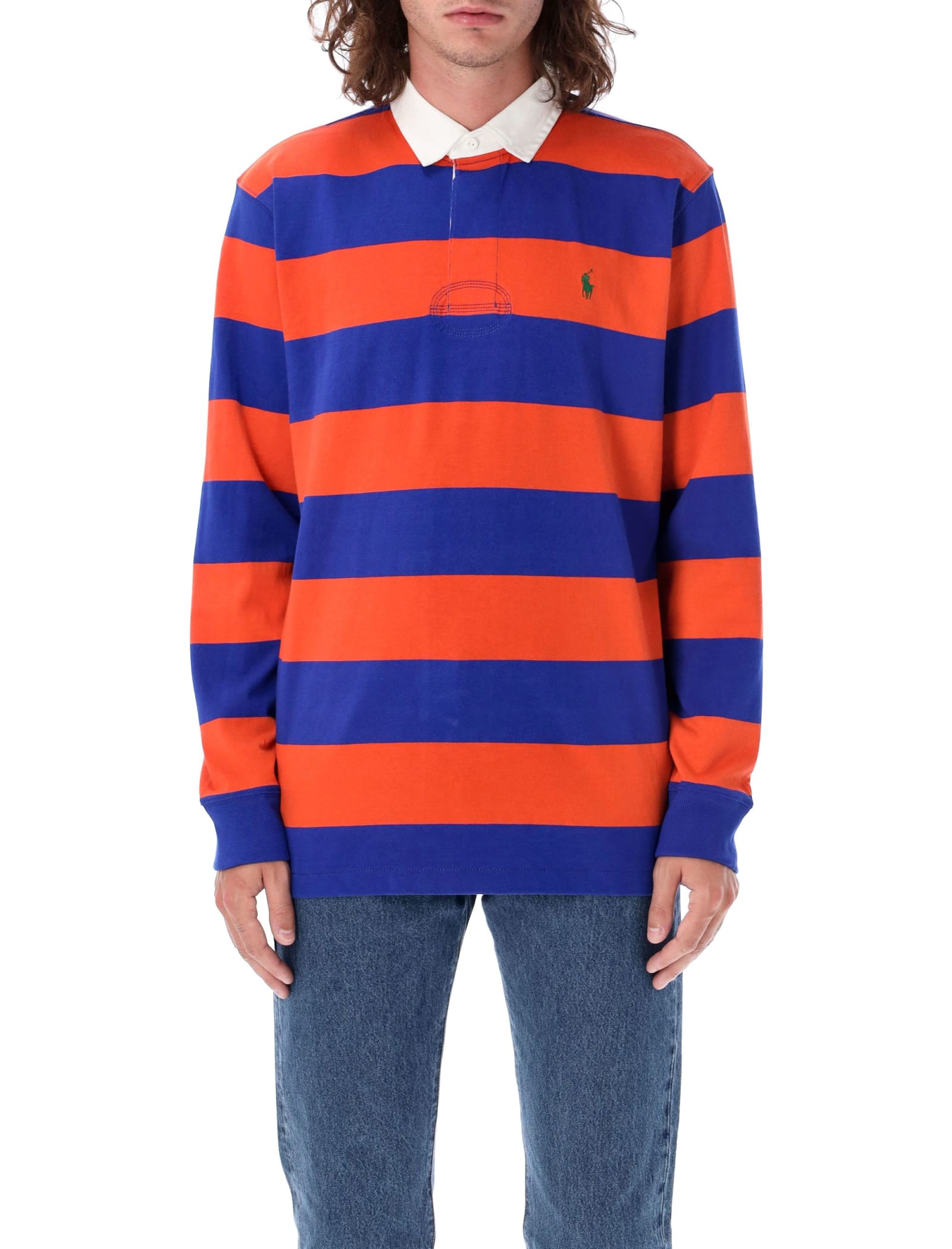 Shop Polo Ralph Lauren Rugby Stripes Polo Shirt In Orange Royal