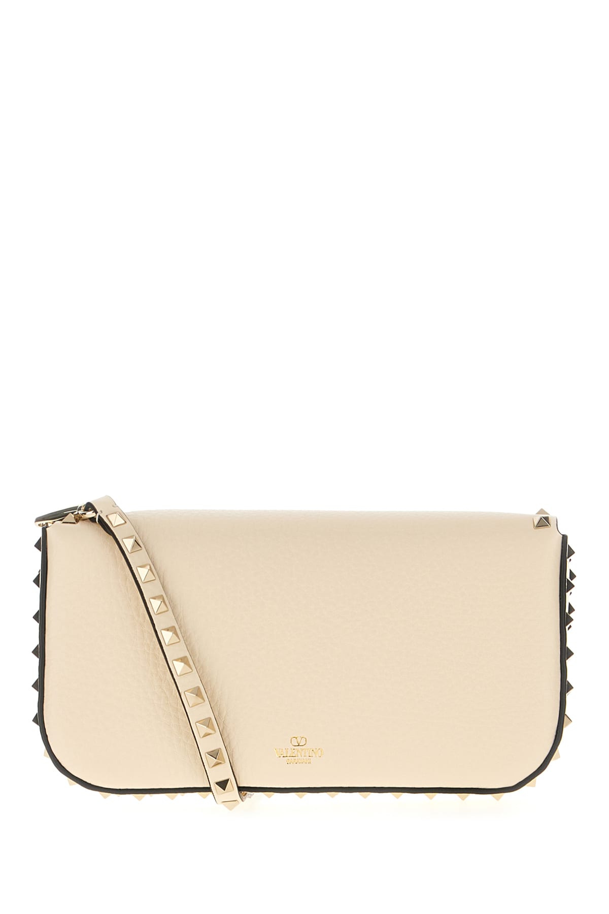 Shop Valentino Sand Leather Rockstud Shoulder Bag In Lightivory