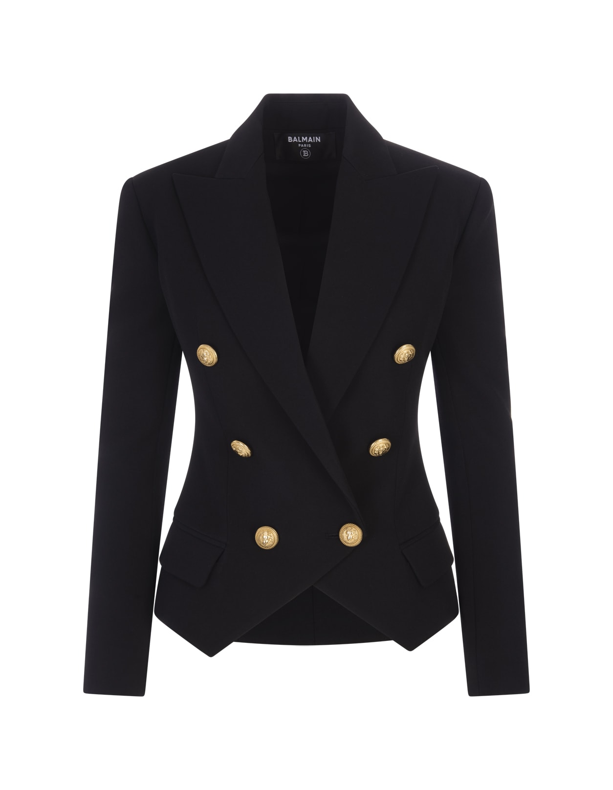 Balmain Woman Double-breasted Blazer In Black Wool With Golden Embossed Buttons