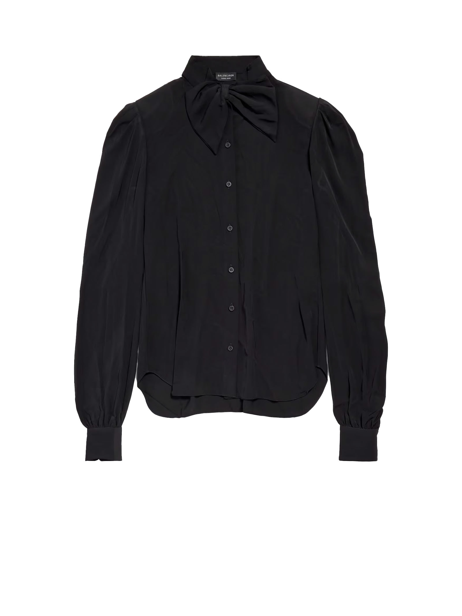 Balenciaga Pussy-bow Crinkled-jersey Shirt In Black