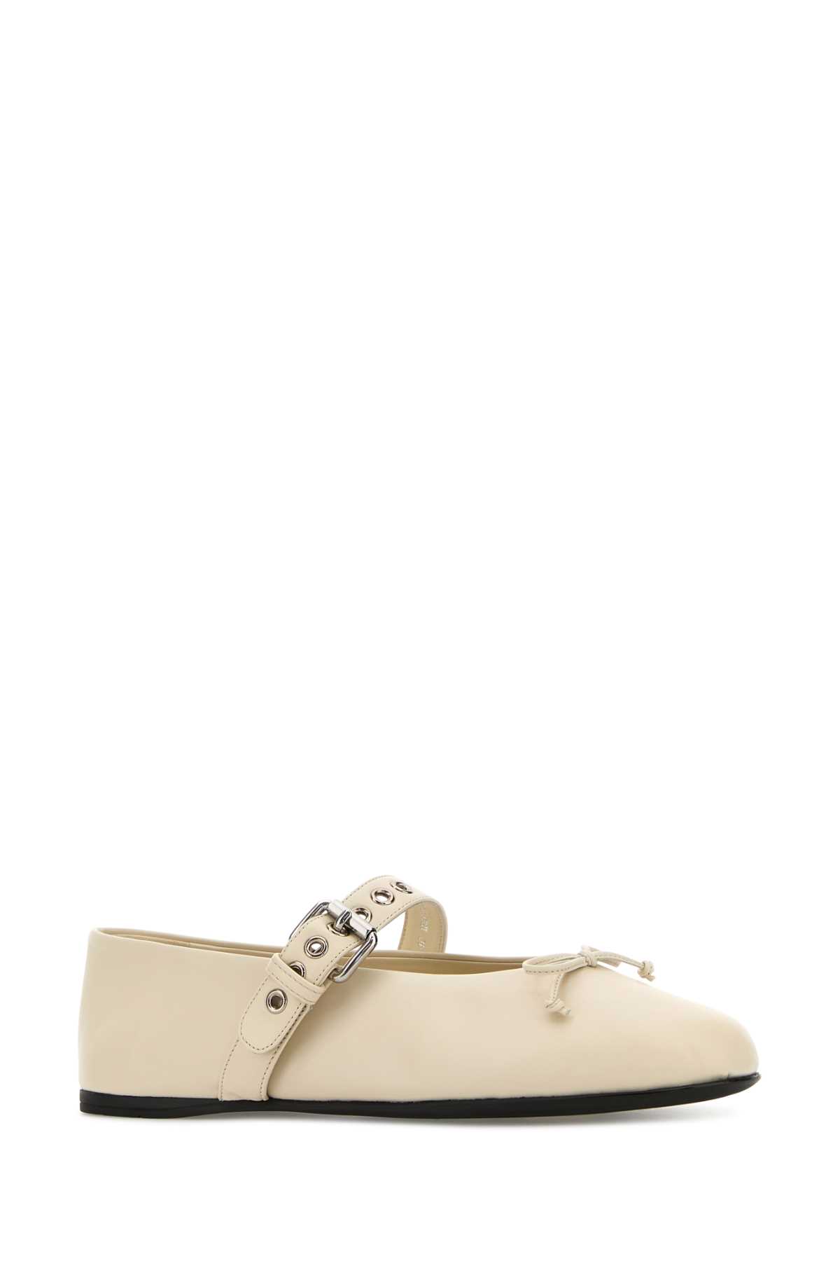 Miu Miu Off White Buckle Strap Ballet Flats In Avorio
