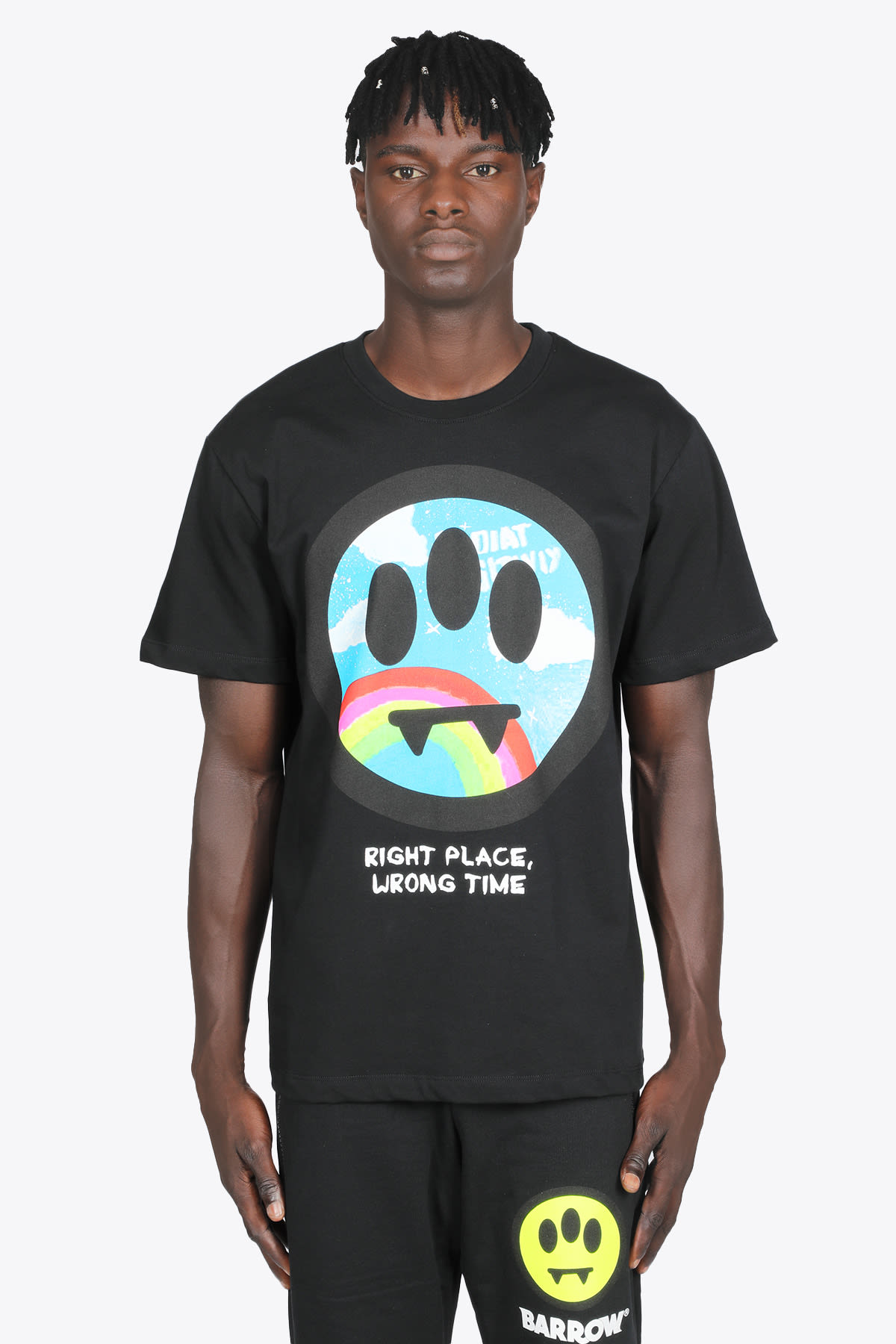 Barrow T- Shirt Stampa Logo Black cotton t-shirt with rainbow smile print
