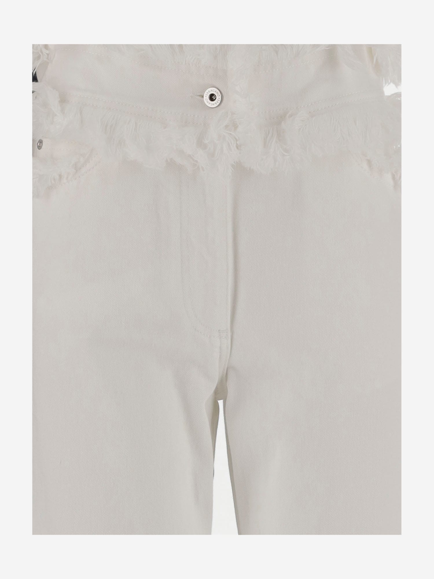Ferragamo High Waist Wide Leg Trousers With Frayed Hem In White