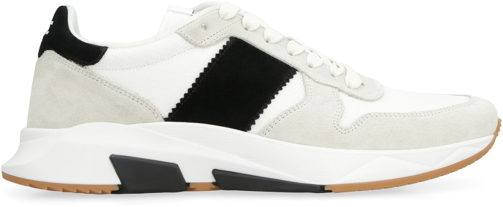 Shop Tom Ford Leather And Fabric Low-top Sneakers In White/black