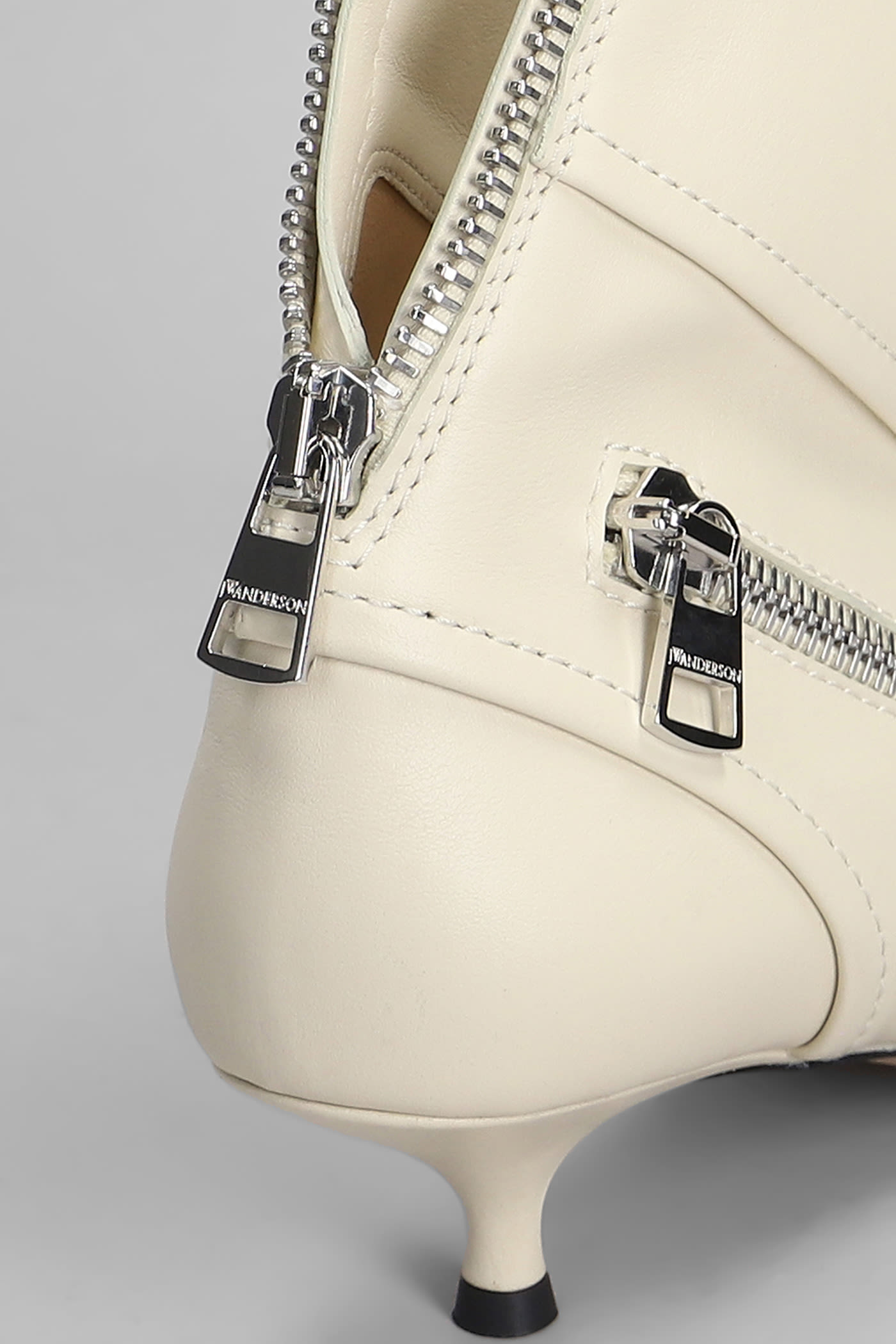 JW ANDERSON BIKER KITTEN HEEL LOW HEELS ANKLE BOOTS IN BEIGE LEATHER