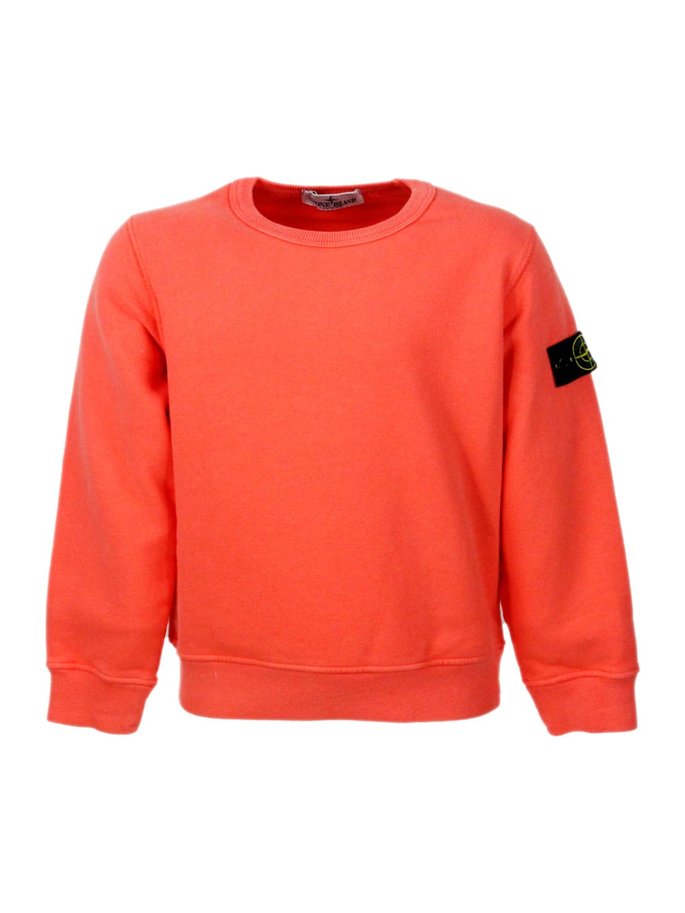 Stone Island Cotton Sweatshirt With Crew Neck And Logo On The Sleeve In Arancio