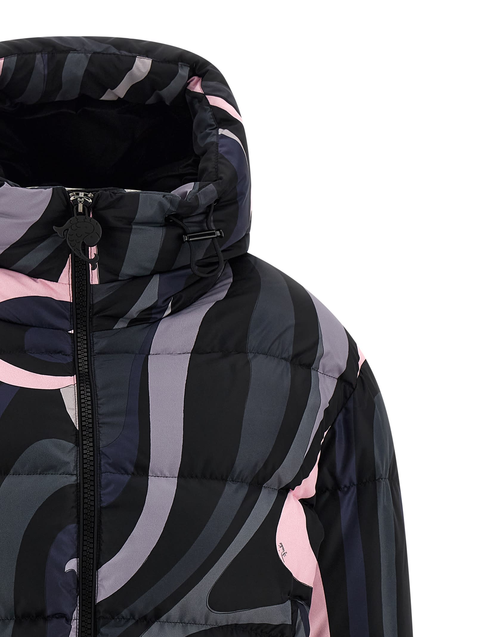 Pucci Hooded Padded Nylon Jacket With Elastic Cuffs In Multi
