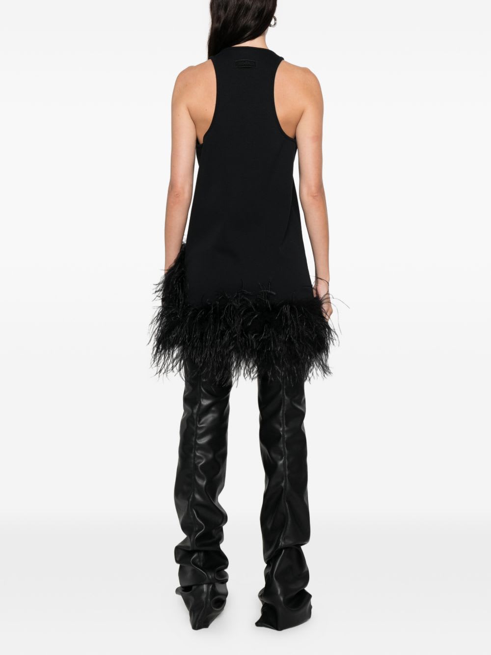 Attico Feathered Mini Dress In Black