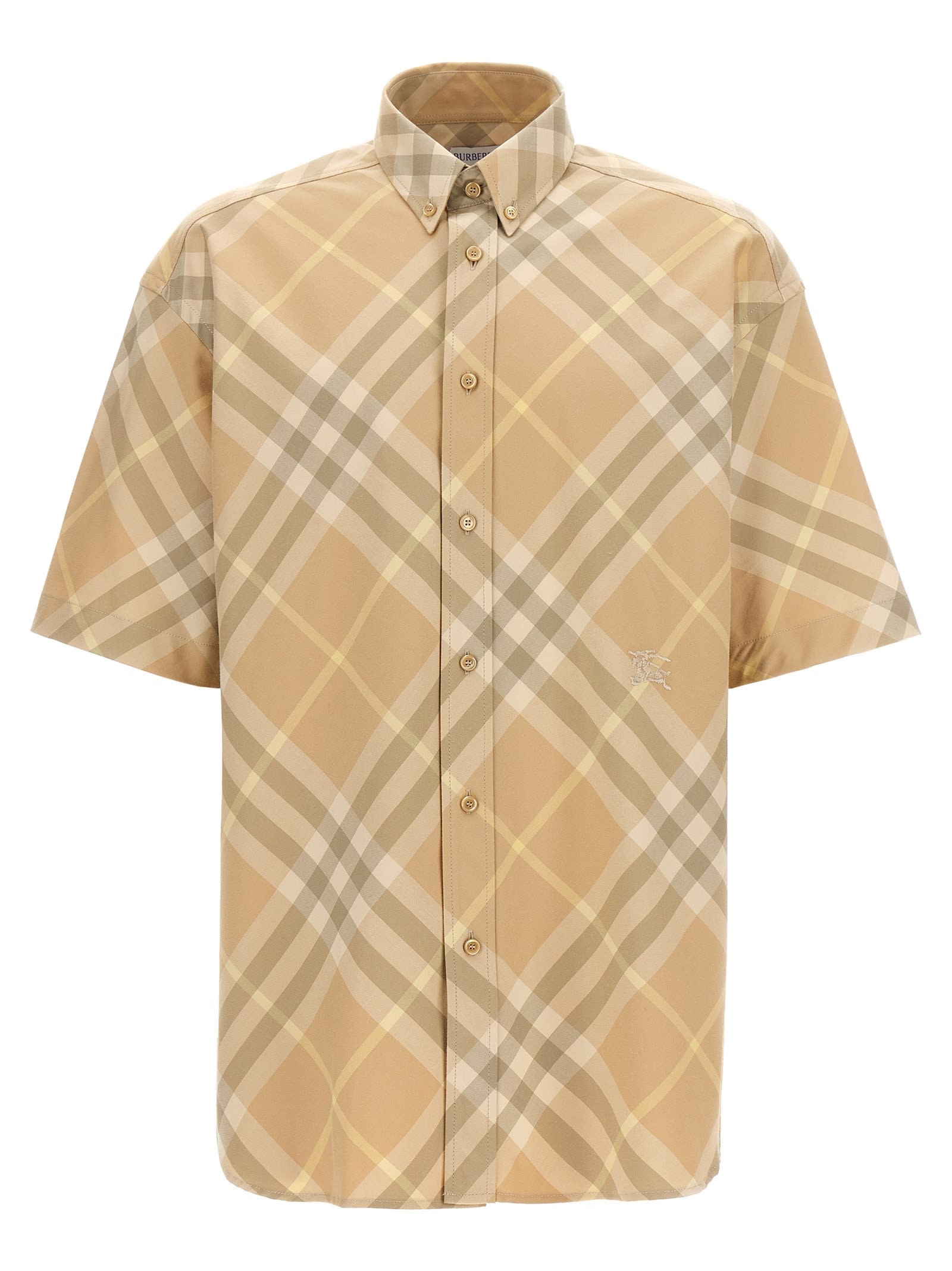 Shop Burberry Logo Embroidery Check Shirt In Beige