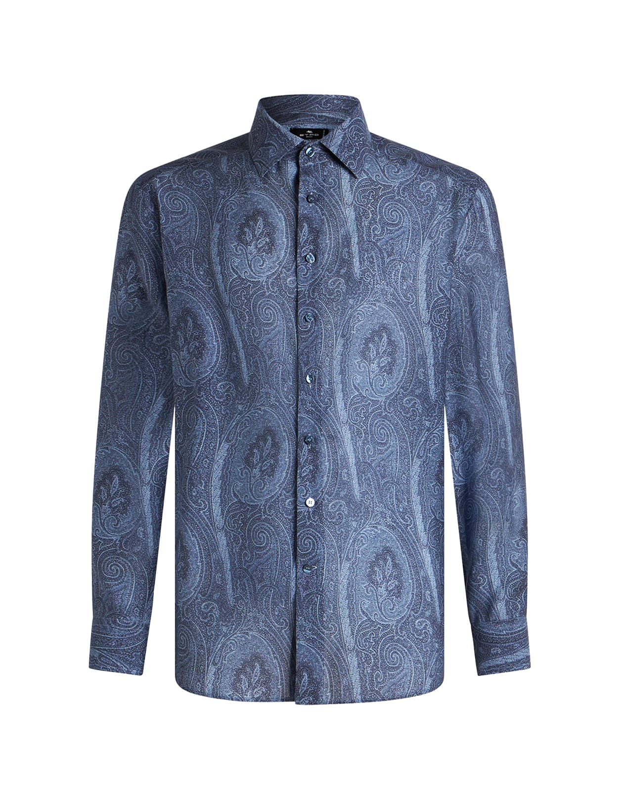 Shop Etro Blue Paisley Print Shirt