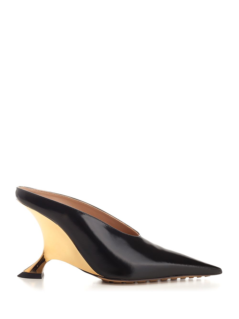 Bottega Veneta Rocket Reflective Leather Pumps With Gold-tone Heel In Black