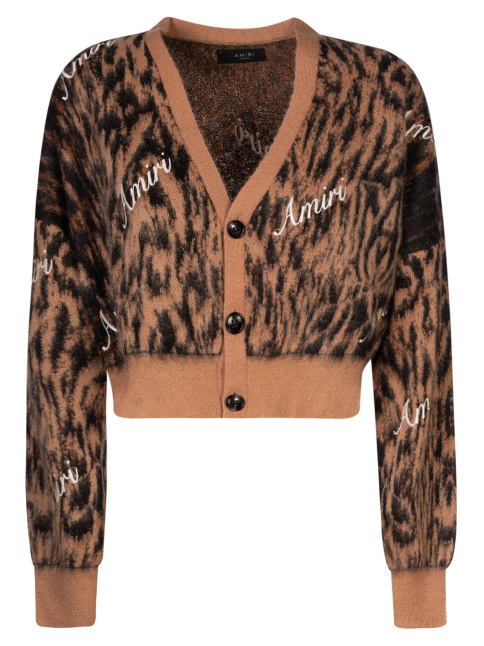 Shop Amiri Cheetah Cardigan In Brown