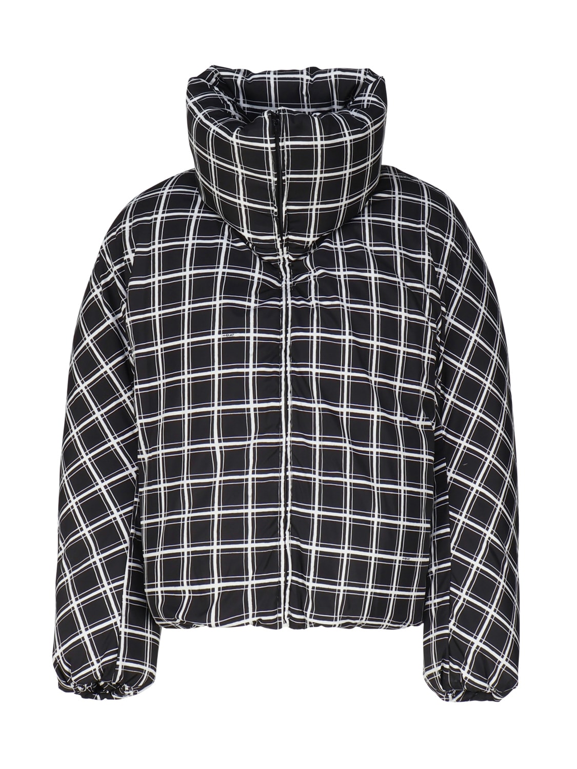 Marni Cropped Puffer Jacket With High Collar And Grid Check Pattern In Black