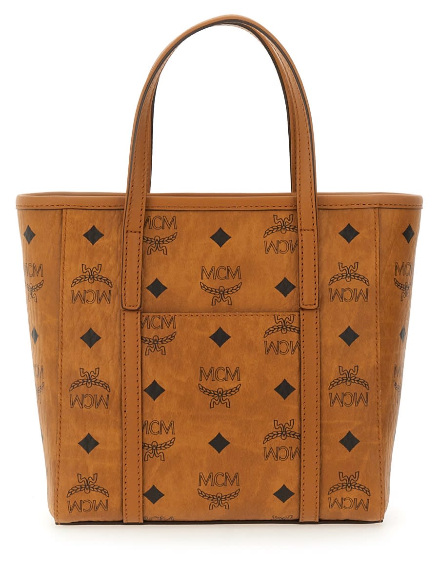 Mcm Structured Brown Tote Bag With Versatile Carry Options In Neutral