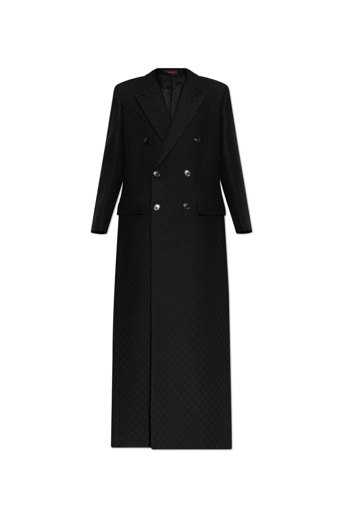 Gucci Double-breasted Coat With Gg Pattern In Black