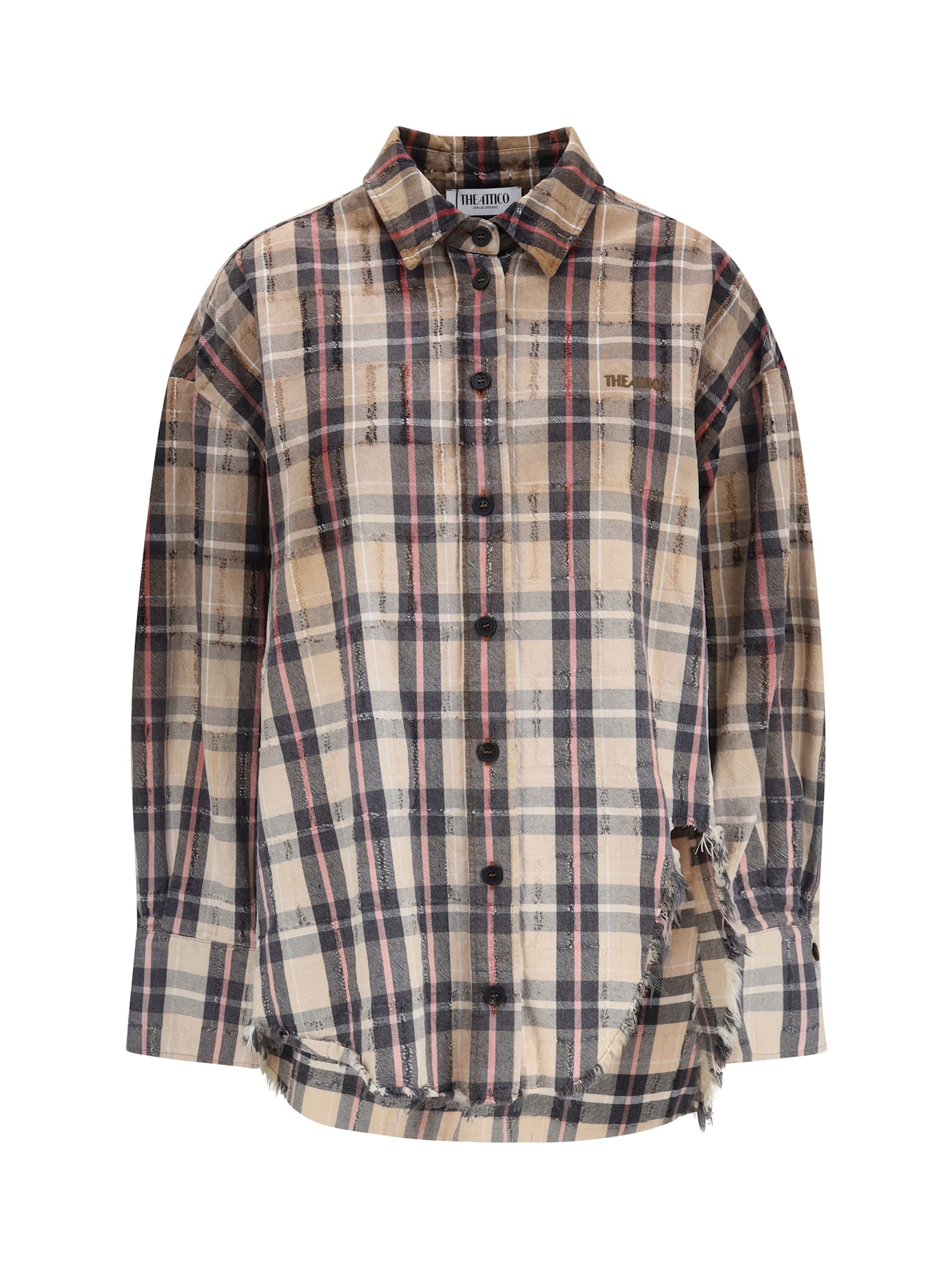 Attico Diana Checked Cotton Flannel Shirt In Multi