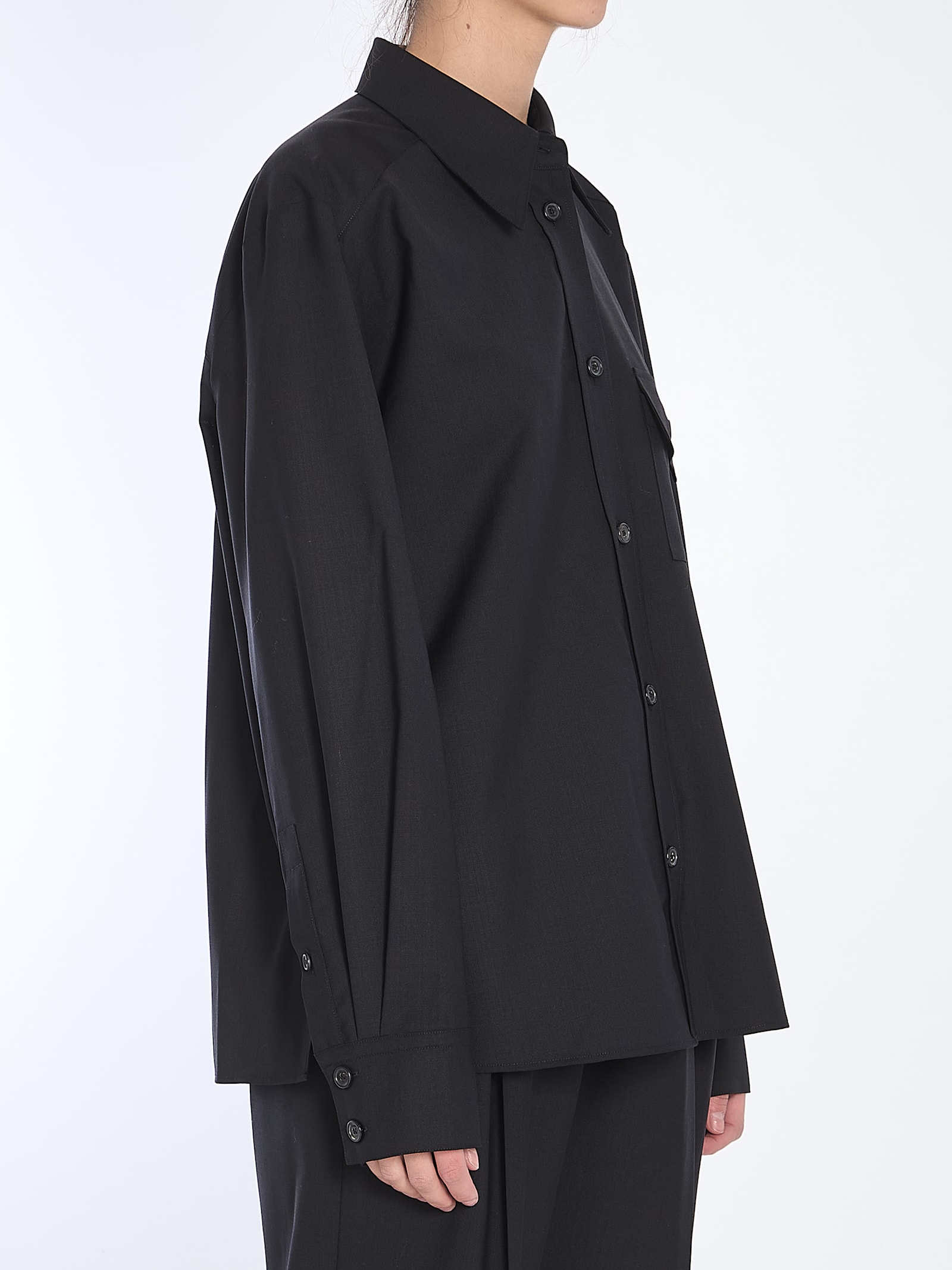 Khaite Yatty Shirt In Tropical Wool In Black