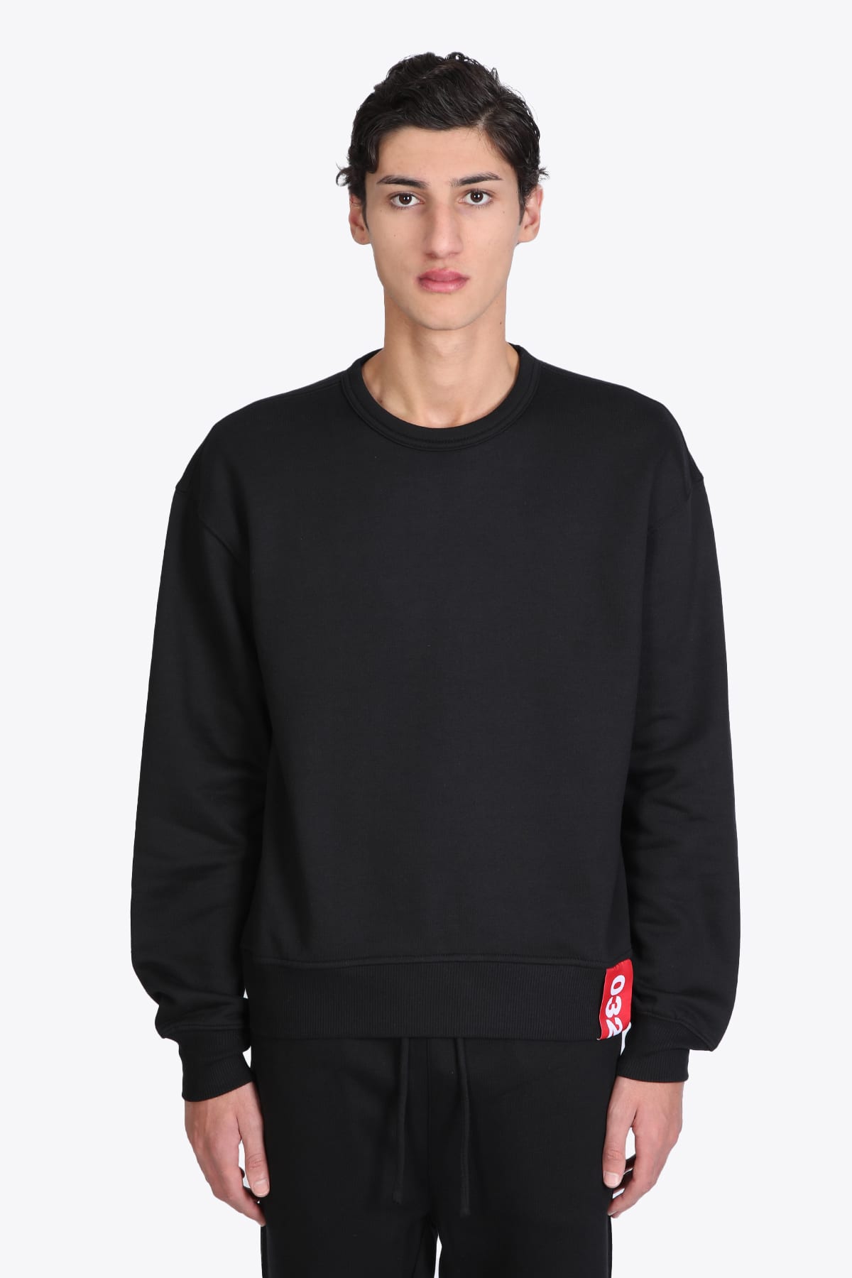 032C CLASSIC CREWNECK BLACK COTTON CREWNECK SWEATSHIRT WITH LOGO TAPE - CLASSIC CREWNECK