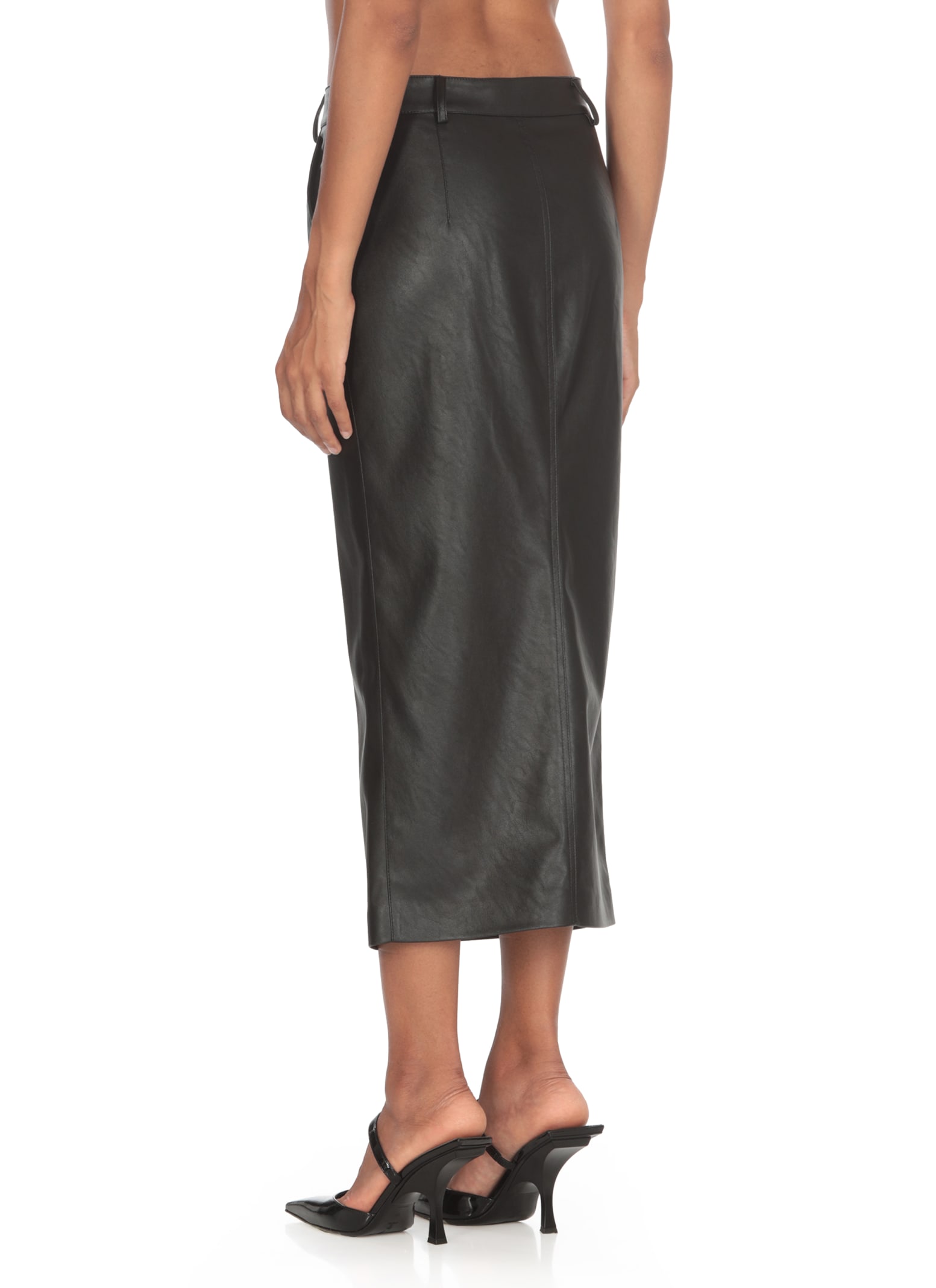 Shop Pinko Leather Effect Skirt In Black