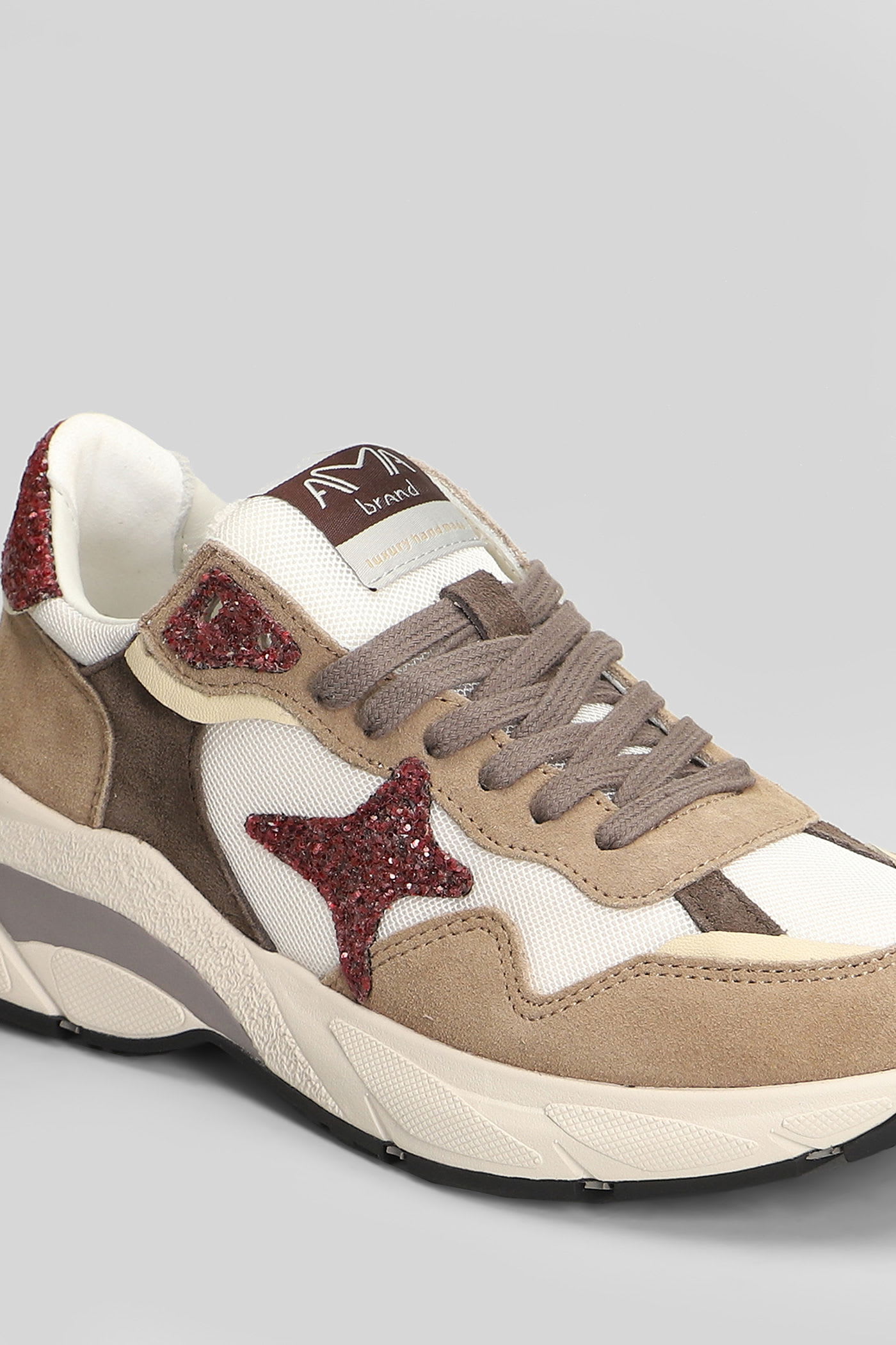 Ama Brand Sneakers In Beige Suede And Fabric In Multi