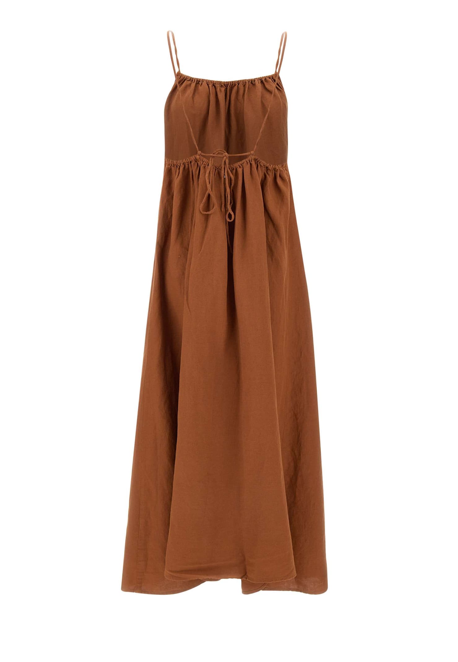 Shop Sun 68 Tank Linen And Viscose Dress In Brown