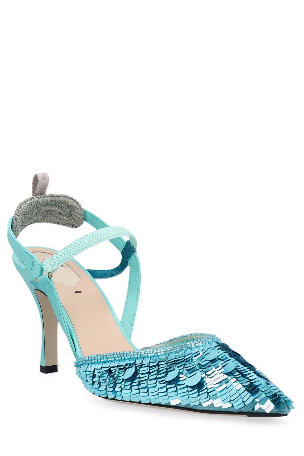 Shop Fendi Sequin-embellished High-heeled Slingback Pumps In Azure