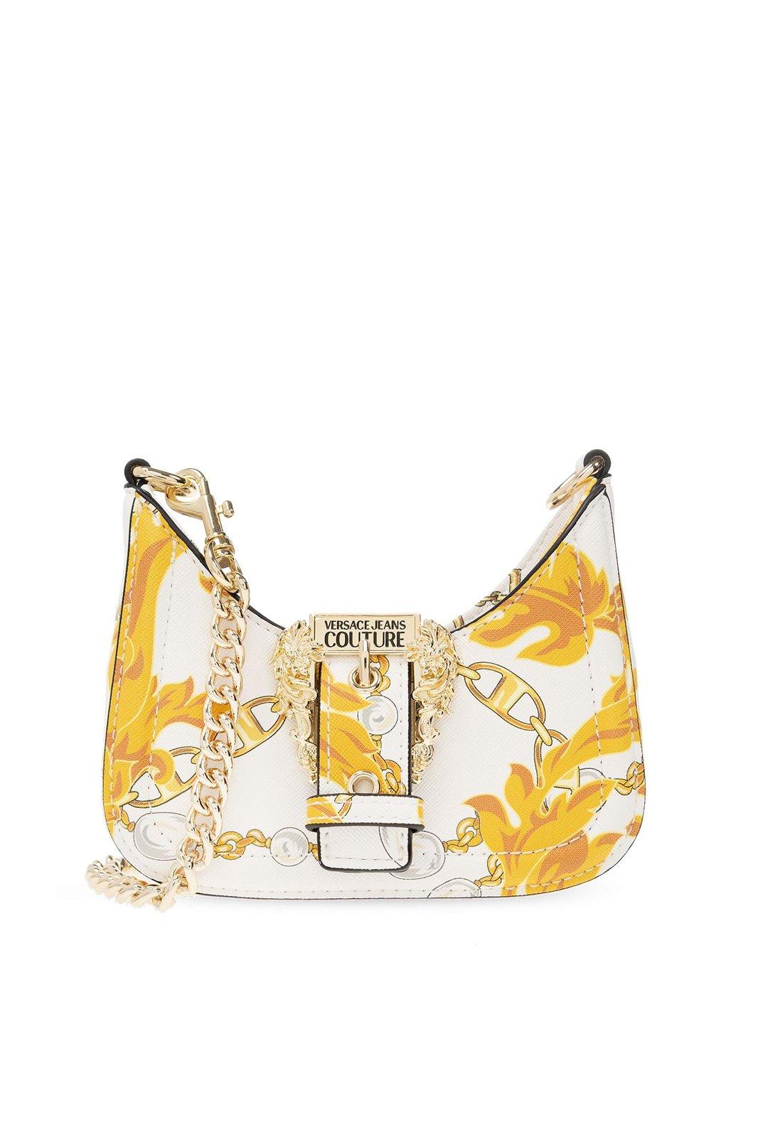 Shop Versace Jeans Couture Baroque Printed Open Top Shoulder Bag In White