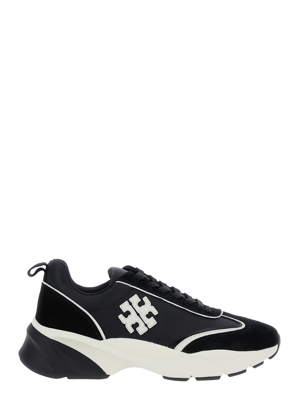 Shop Tory Burch Good Luck Black And White Sneakers With Double T Detail In Tech Jersey And Fabric Woman