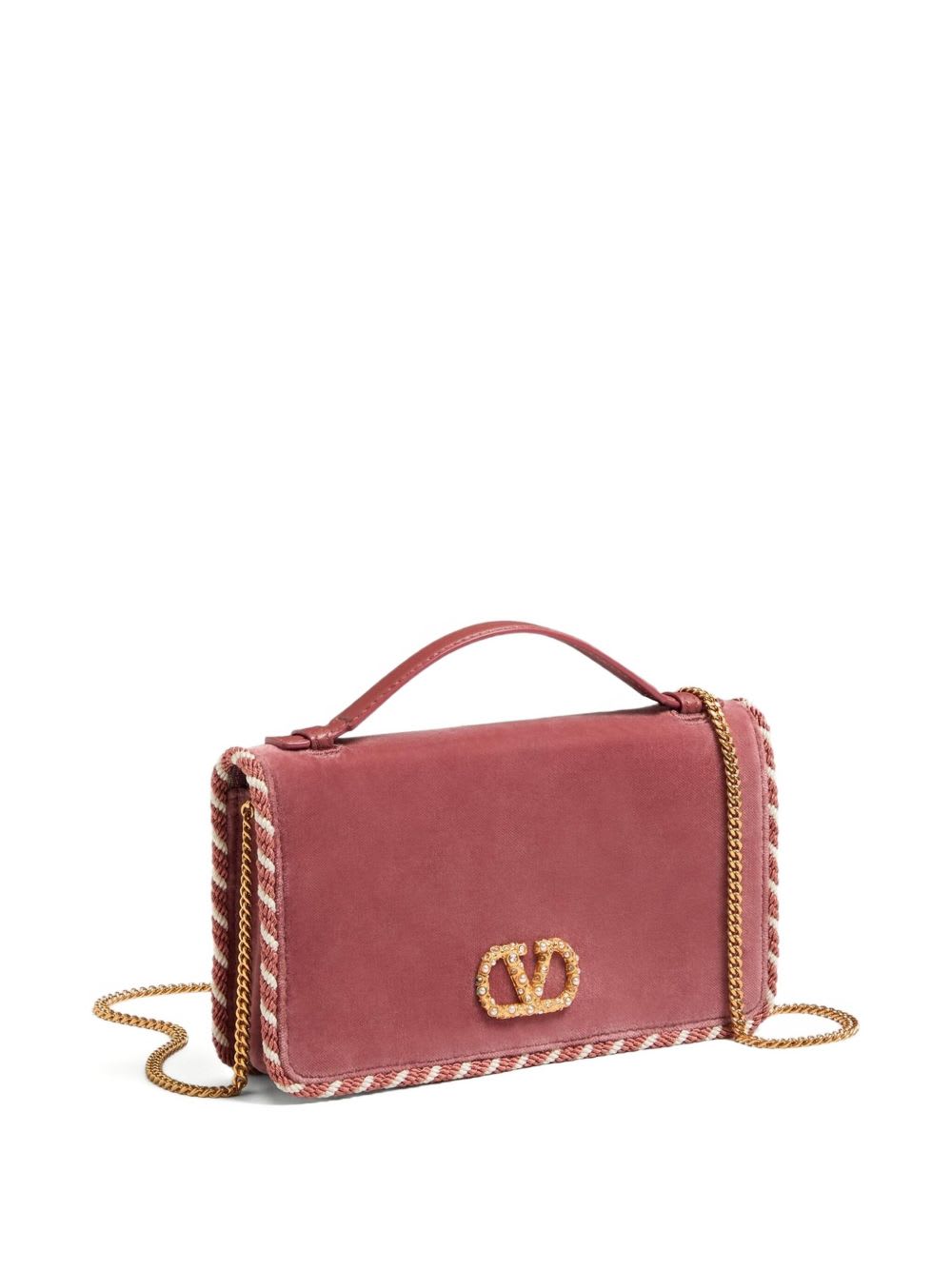 Valentino Vlogo Signature Velvet Wallet On Chain In Pink