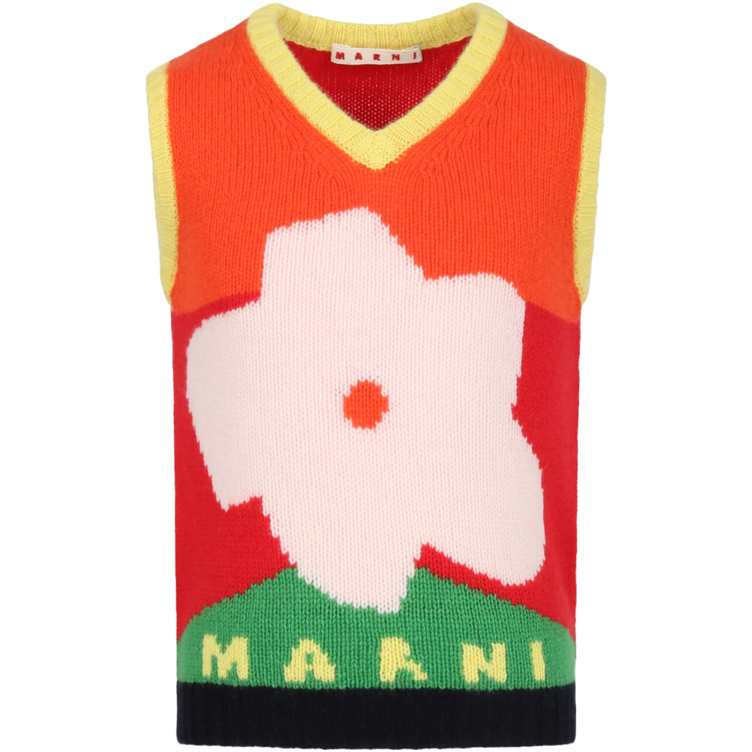 Marni Multicolor Vest For Girl With Flower
