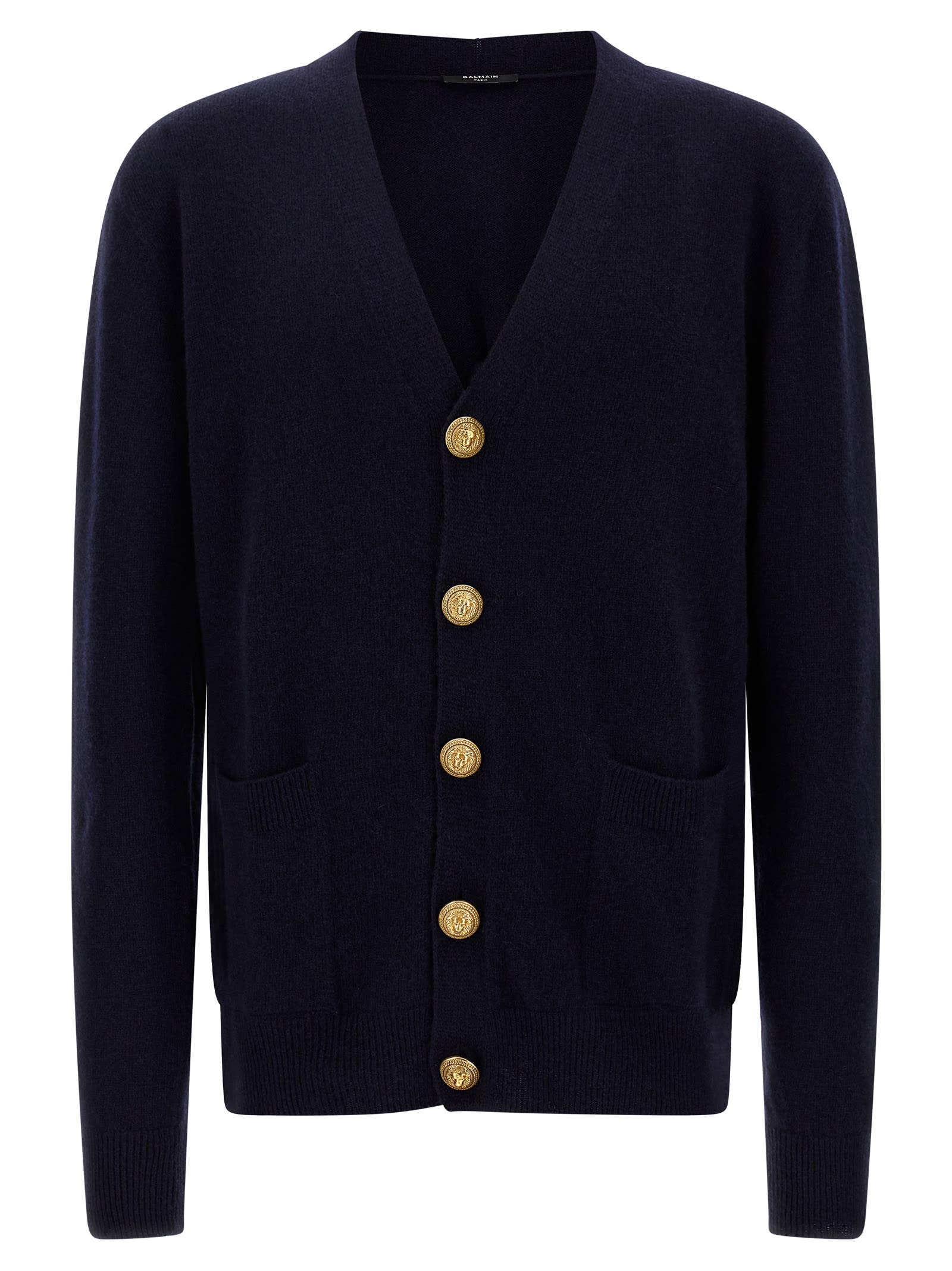 Balmain V-neck Blazer With Ribbed Cuffs And Hem In Blue