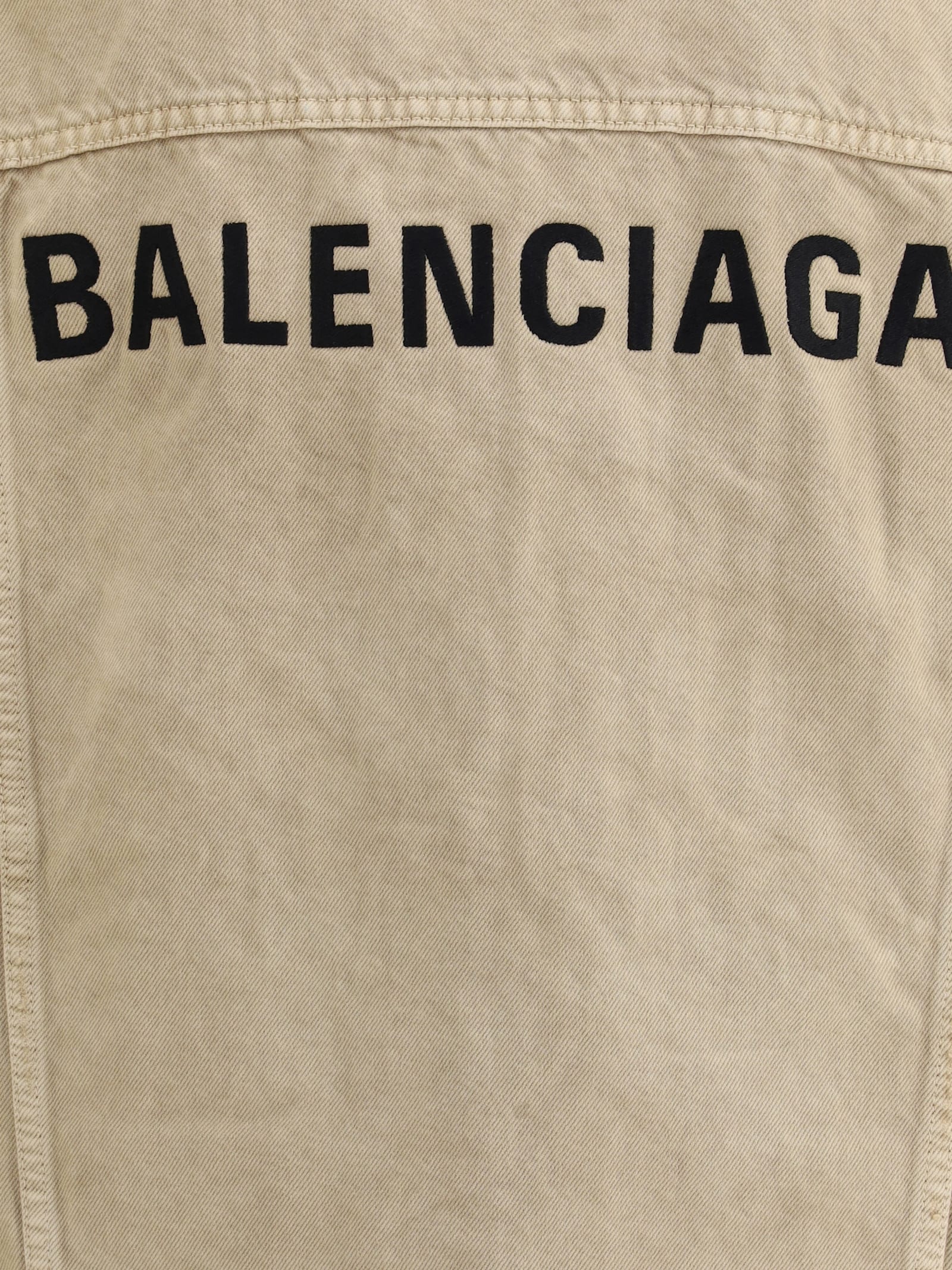 Balenciaga Beige Denim Jacket With Contrast Logo Embroidery In Neutral