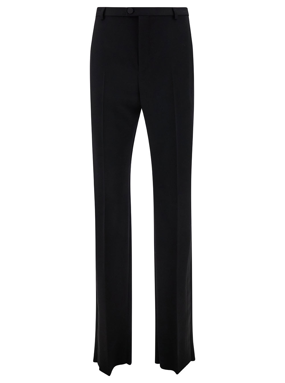 Saint Laurent Black Smoking High-waisted Pants With Covered Button In Grain De Poudre Man