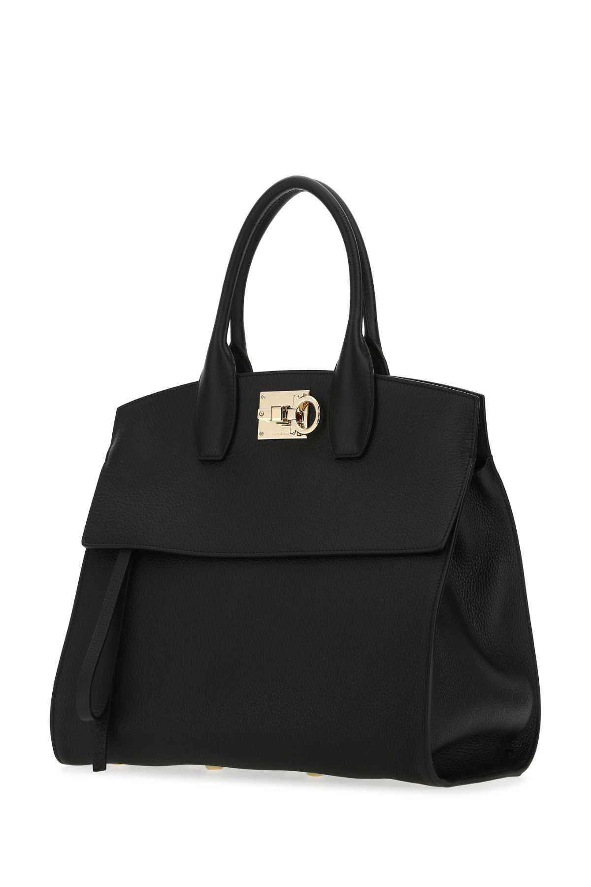 Ferragamo Black Leather Studio Handbag In Nero