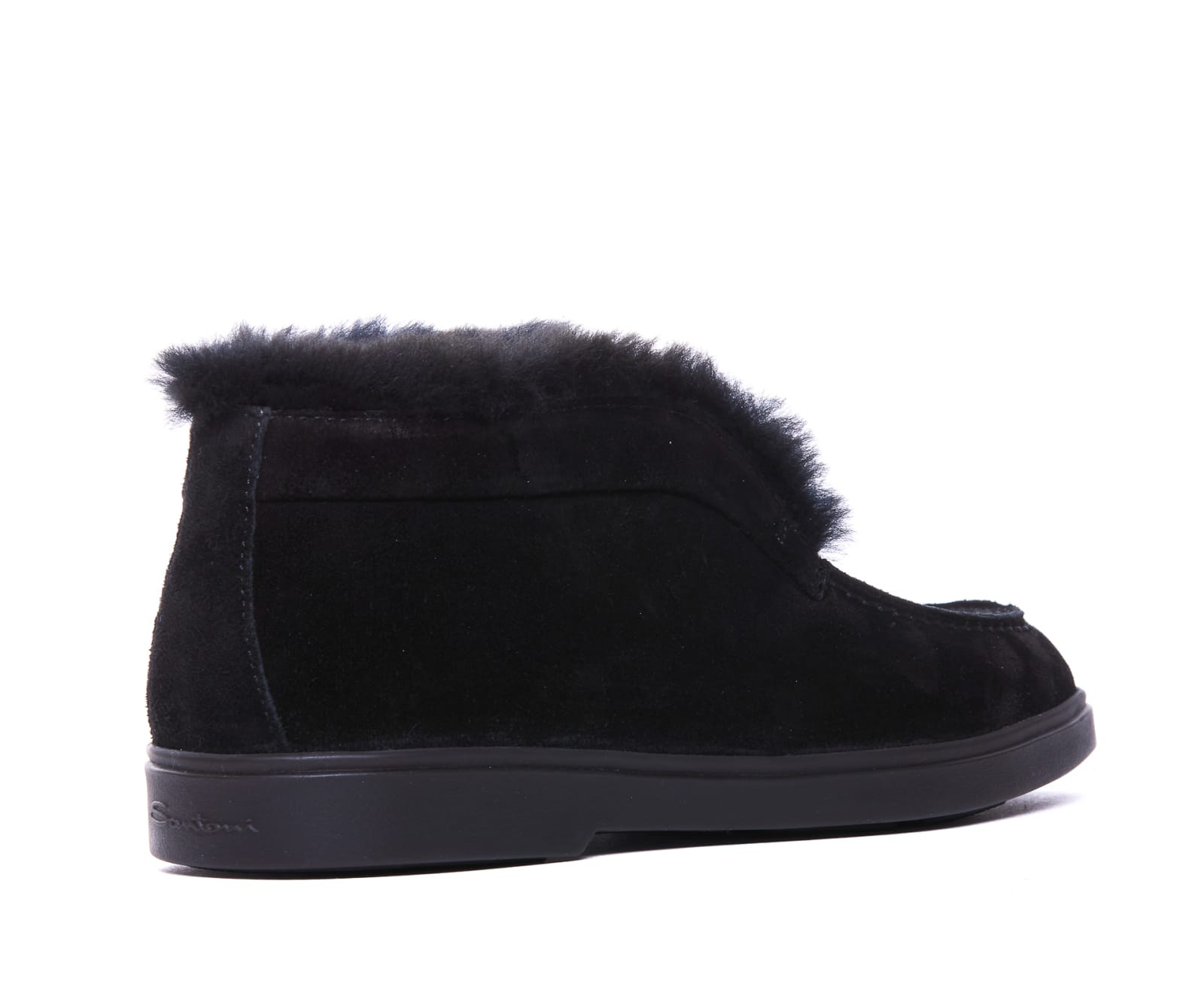 Santoni Fortune Shearling Suede Loafer Booties In Black