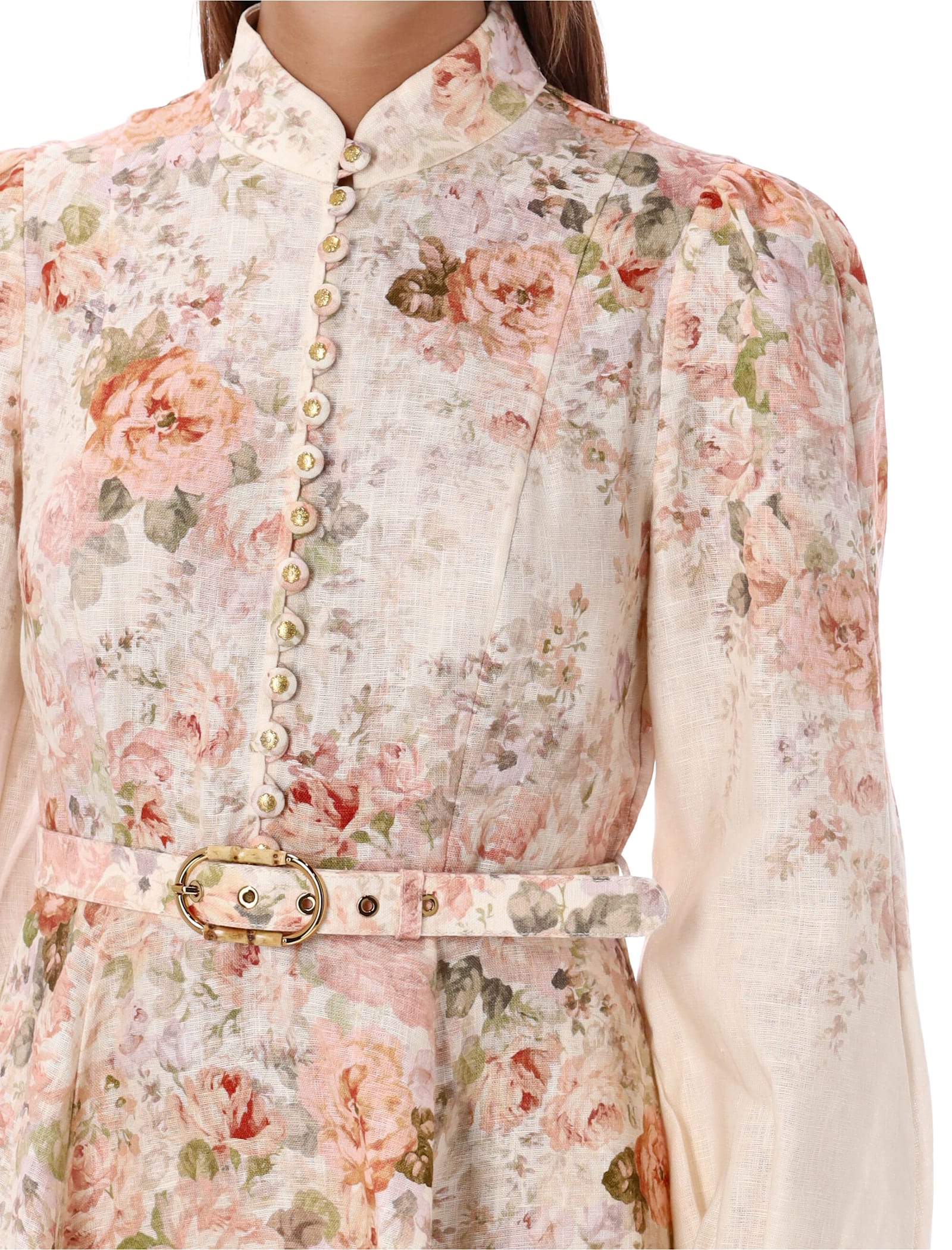 Shop Zimmermann Illustration Buttoned Mini Dress In Cream Rococo Floral