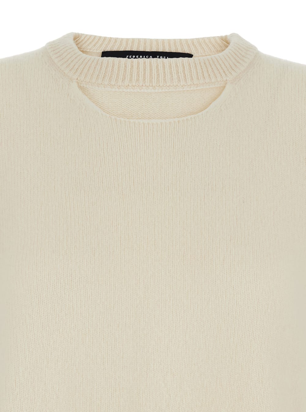 Federica Tosi White Sweater With Dropped Shoulder And Three-quarter Sleeve In Wool And Cashmere Blend Woman In Neutral