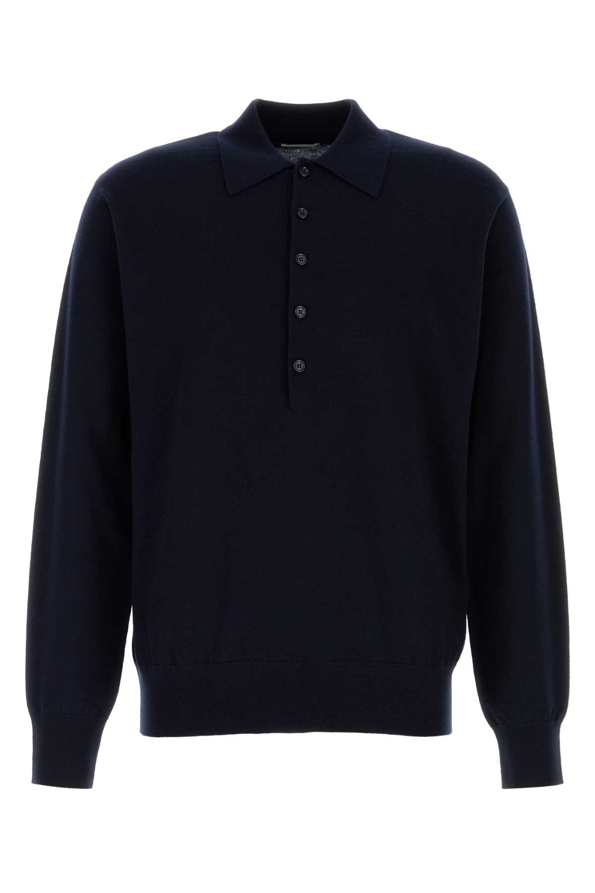 Shop Dries Van Noten Midnight Blue Wool Muano Polo Shirt In Navy