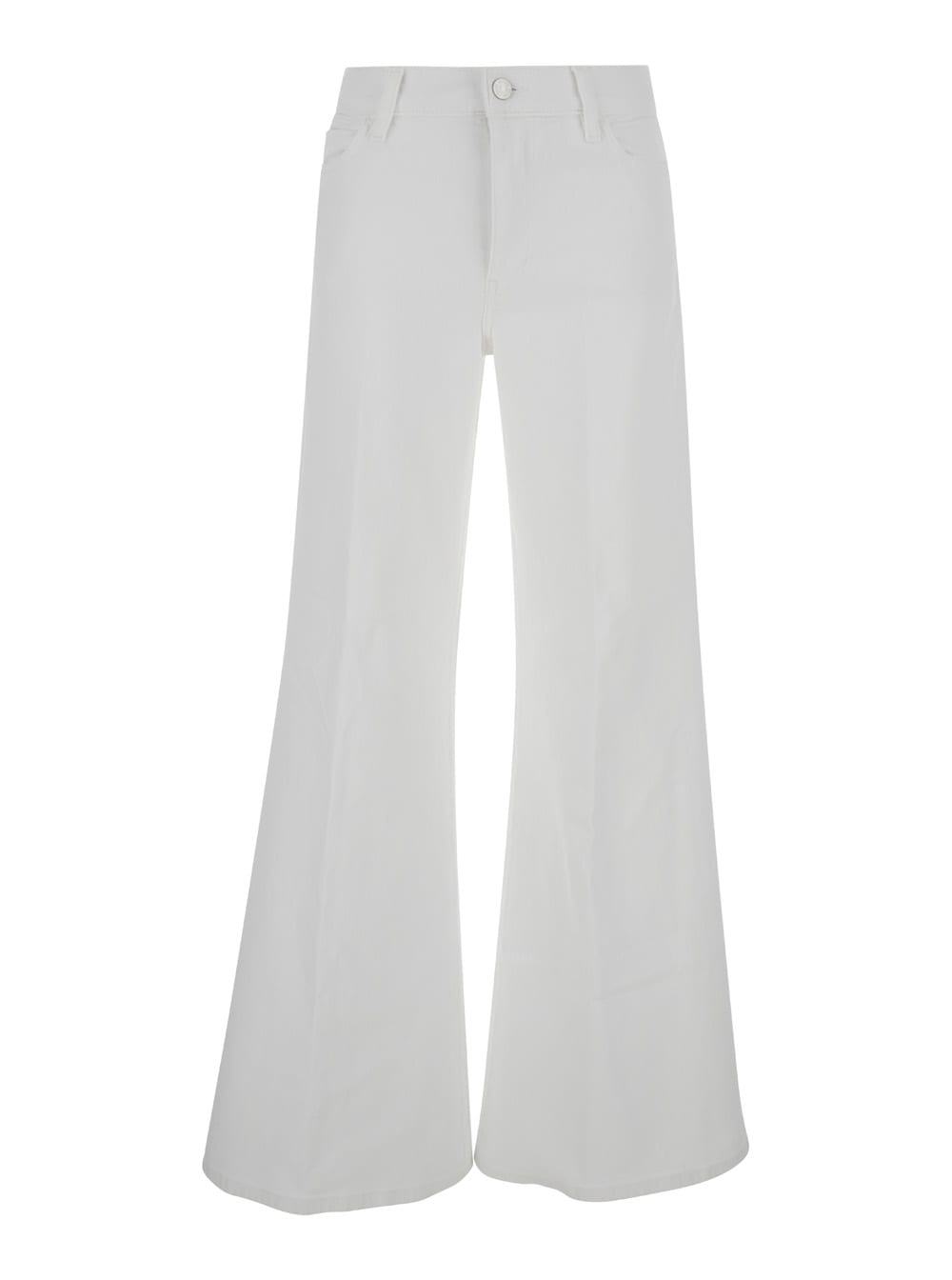 le Palazzo White Wide Jeans With Branded Button In Denim Woman