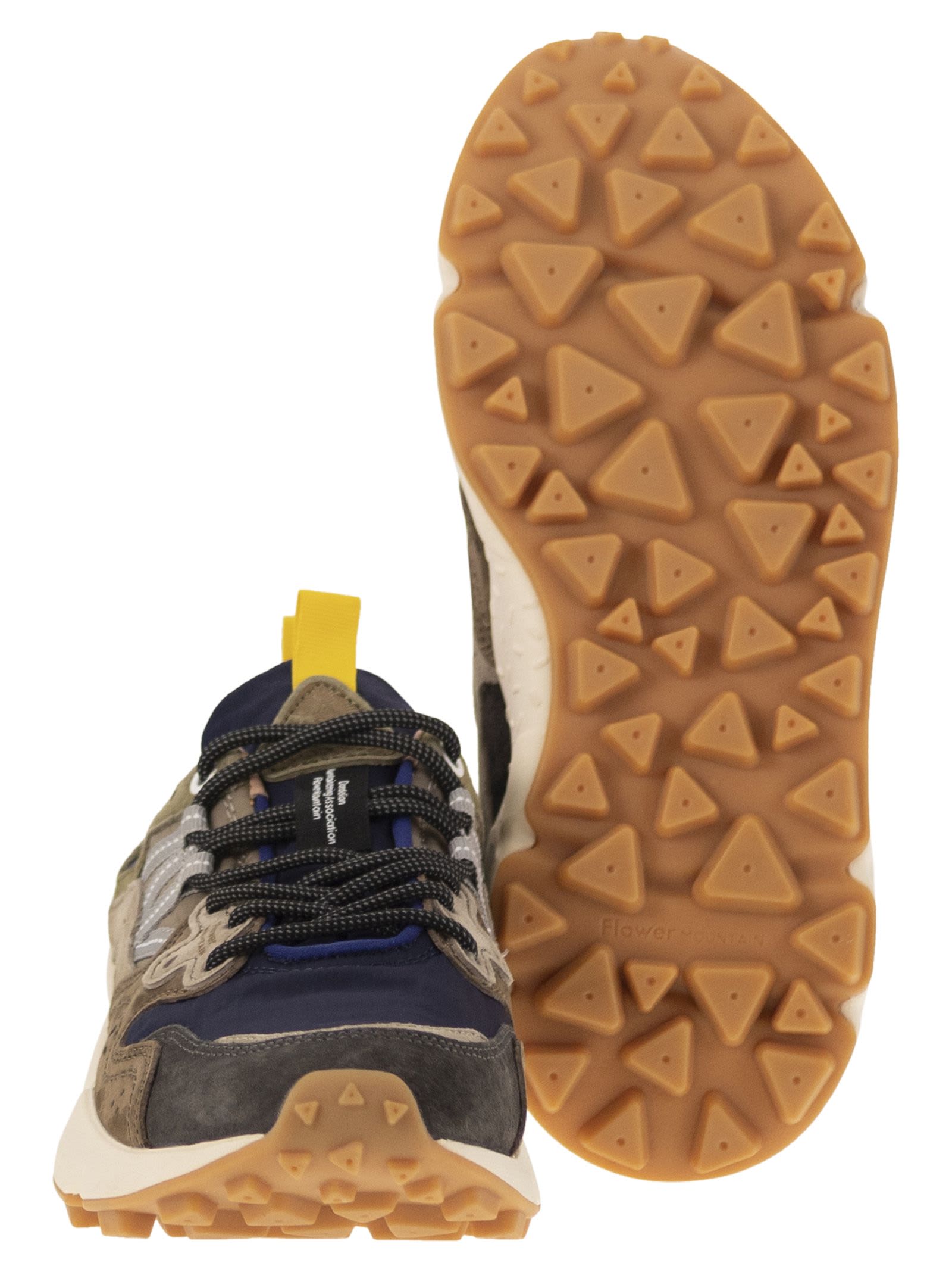 Flower Mountain Yamano 3 - Sneakers In Suede And Technical Fabric In Grey/blue