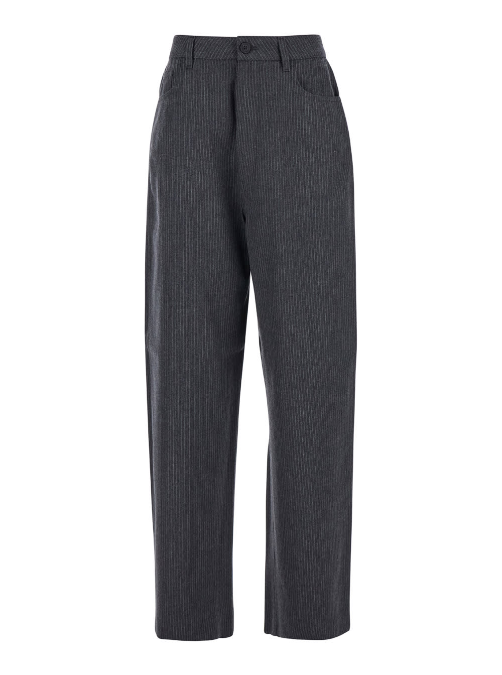 Shop Fabiana Filippi Grey Pants With Belt Loops And Pinstripe Motif In Wool Woman