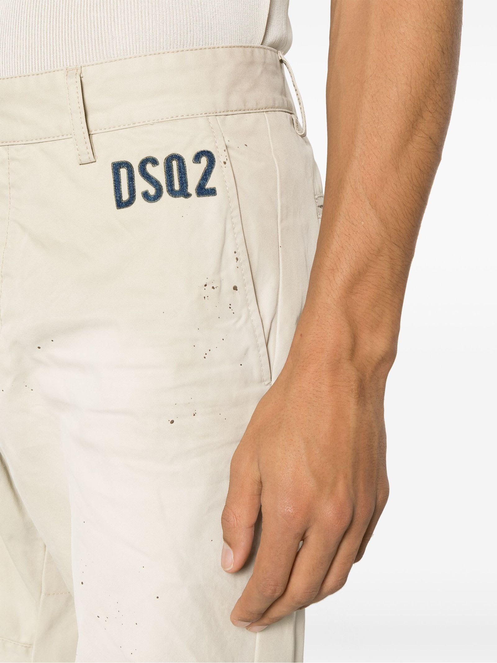 Shop Dsquared2 Cotton Twill Chinos In Ecru