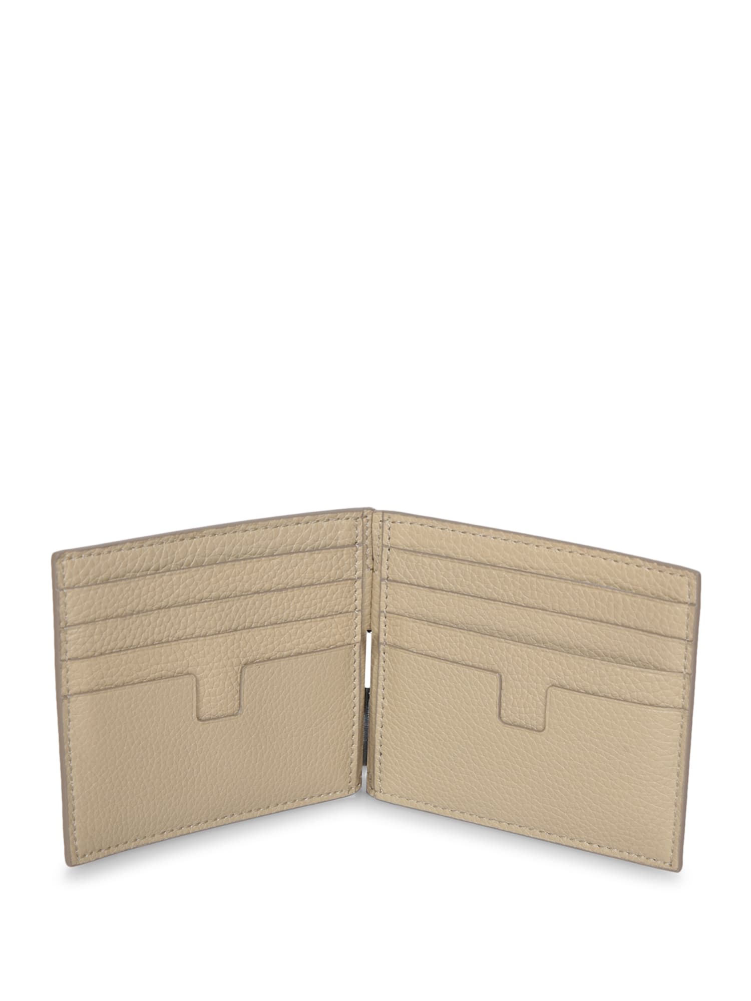 Tom Ford Beige Grained Leather Clip Wallet In Beige