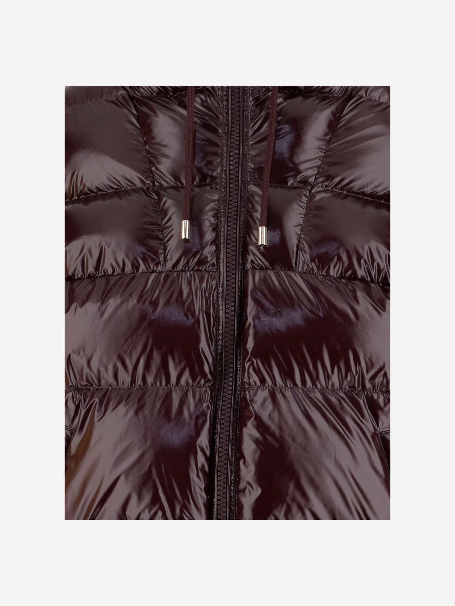 Pinko Oversized Quilted Down Coat With Glossy Finish And Hood In Brown