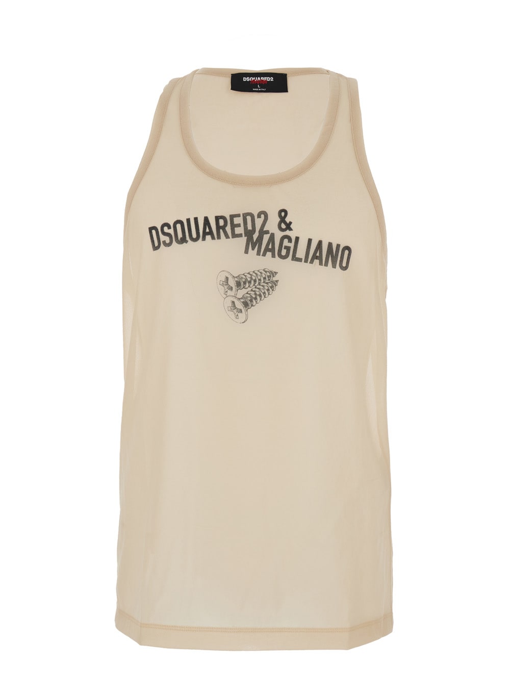 Dsquared2 D2 X Magliano Beige Sleeveless Top With Logo Lettering On The Front In Cotton Man In Neutral